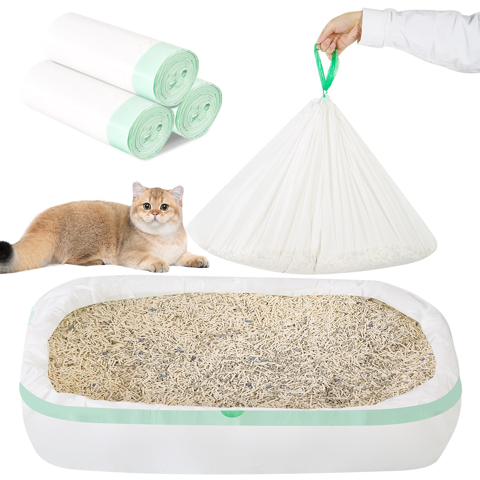 Looptime 30 Count Litter Box Liners Large 36''X18'',Xl Jumbo Drawstring Extra Thick Cat Litter Bags,Extra Durable Cat Litter Bag