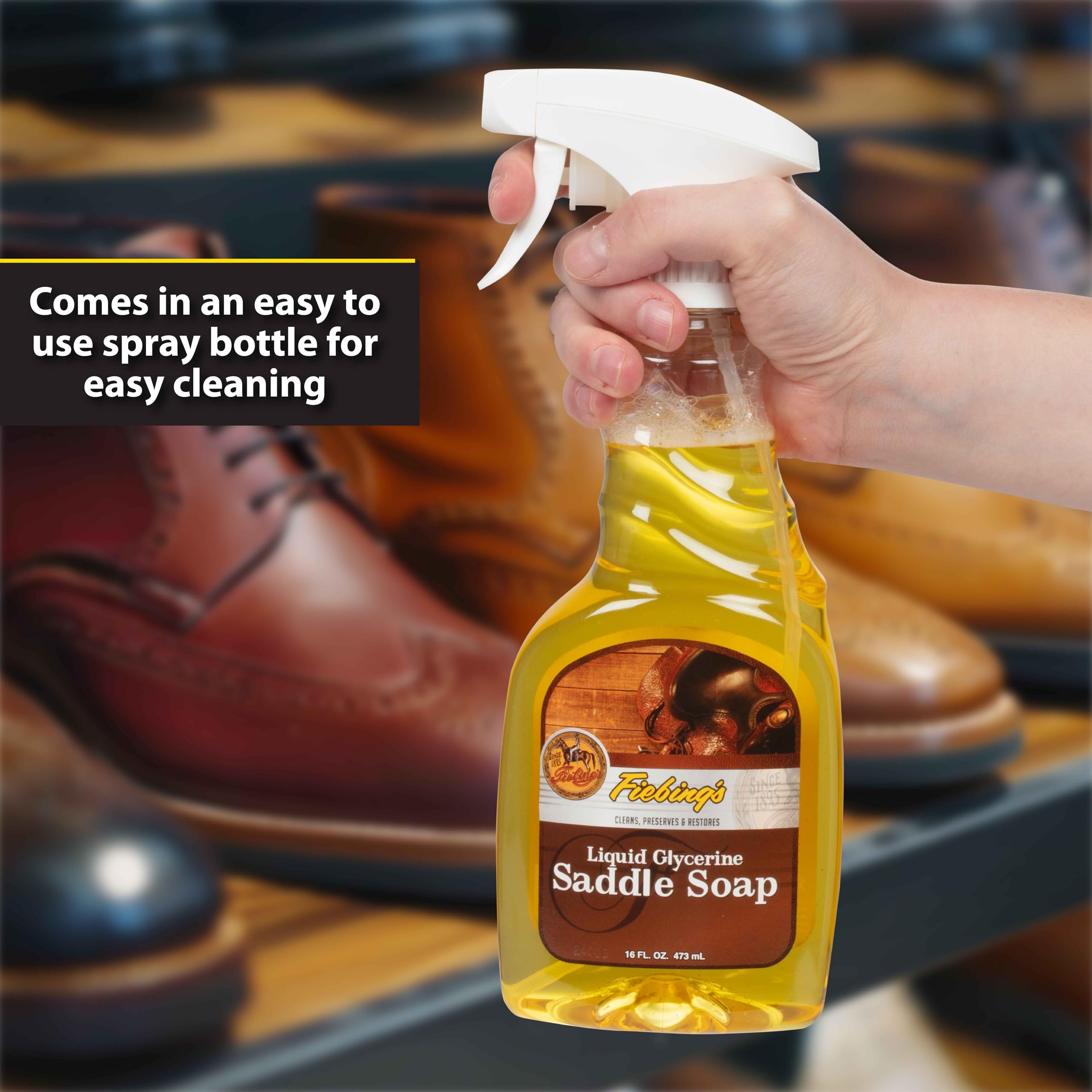 Fiebing's Tack Cleaner - Liquid Glycerine Saddle Soap for Leather (16 oz) - Smooth Leather Cleaner & Conditioner to Soften, Prot