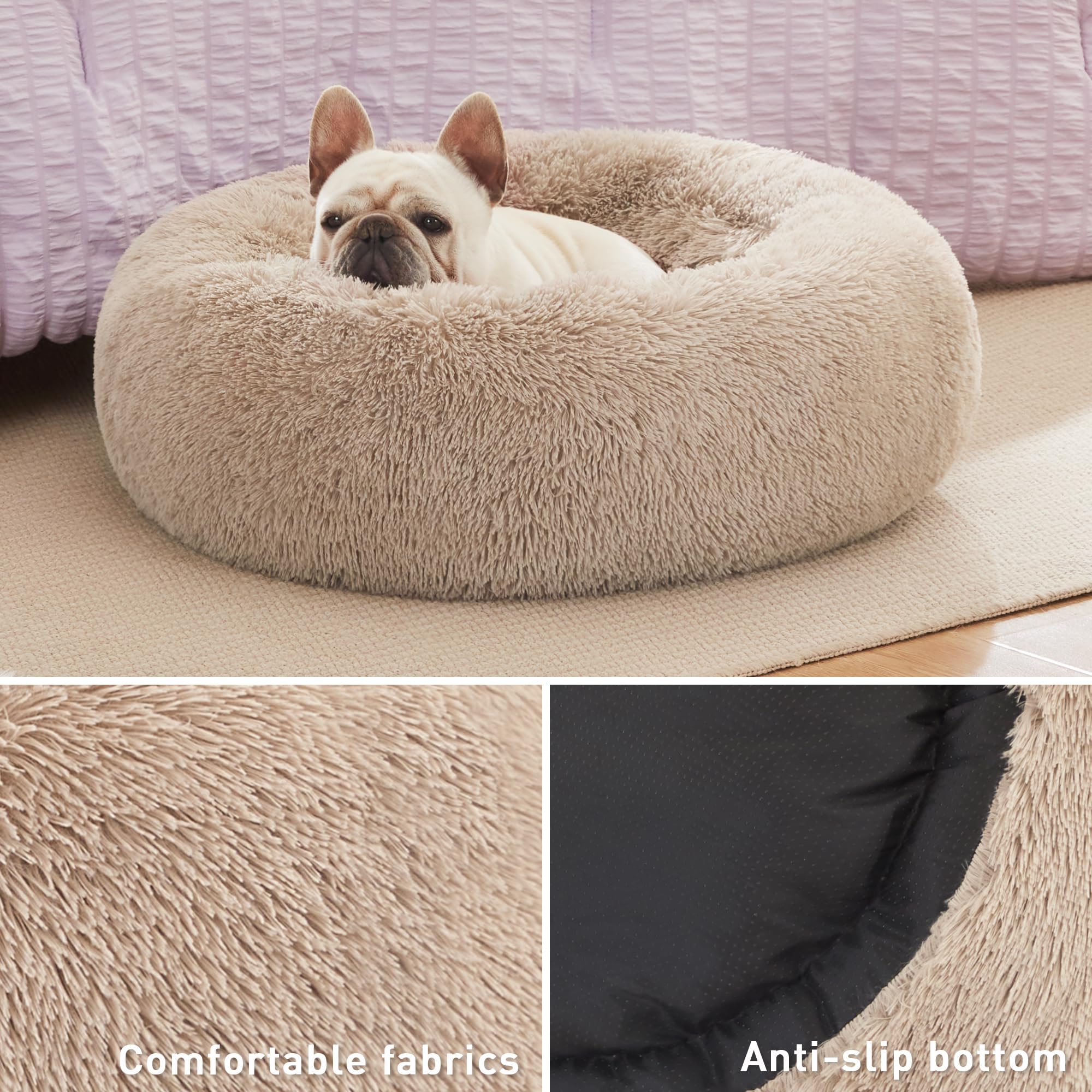 Love'S Cabin Calming Dog & Cat Bed, Anti-Anxiety Donut Round For Indoor Cats, Small Medium Dogs, Fluffy Warming Pet Bed, Beige T