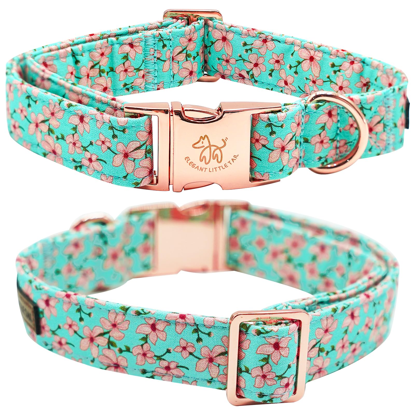 Elegant Pink Floral Print Summer Dog Collar - Cotton, Durable, Metal Buckle For Large Dogs