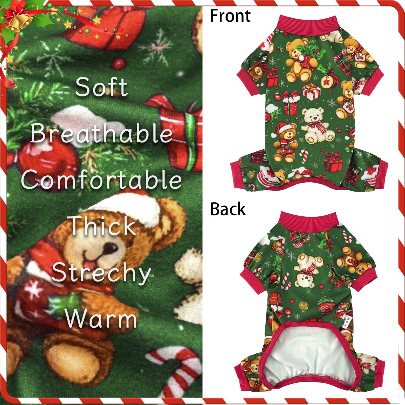 Xpudac 4 Pack Dog Christmas Pajamas Reindeer Puppy Clothes Cute Santa Claus Dog Pajamas Costumes Outfit Red Green 80-Lanlv-2Xl