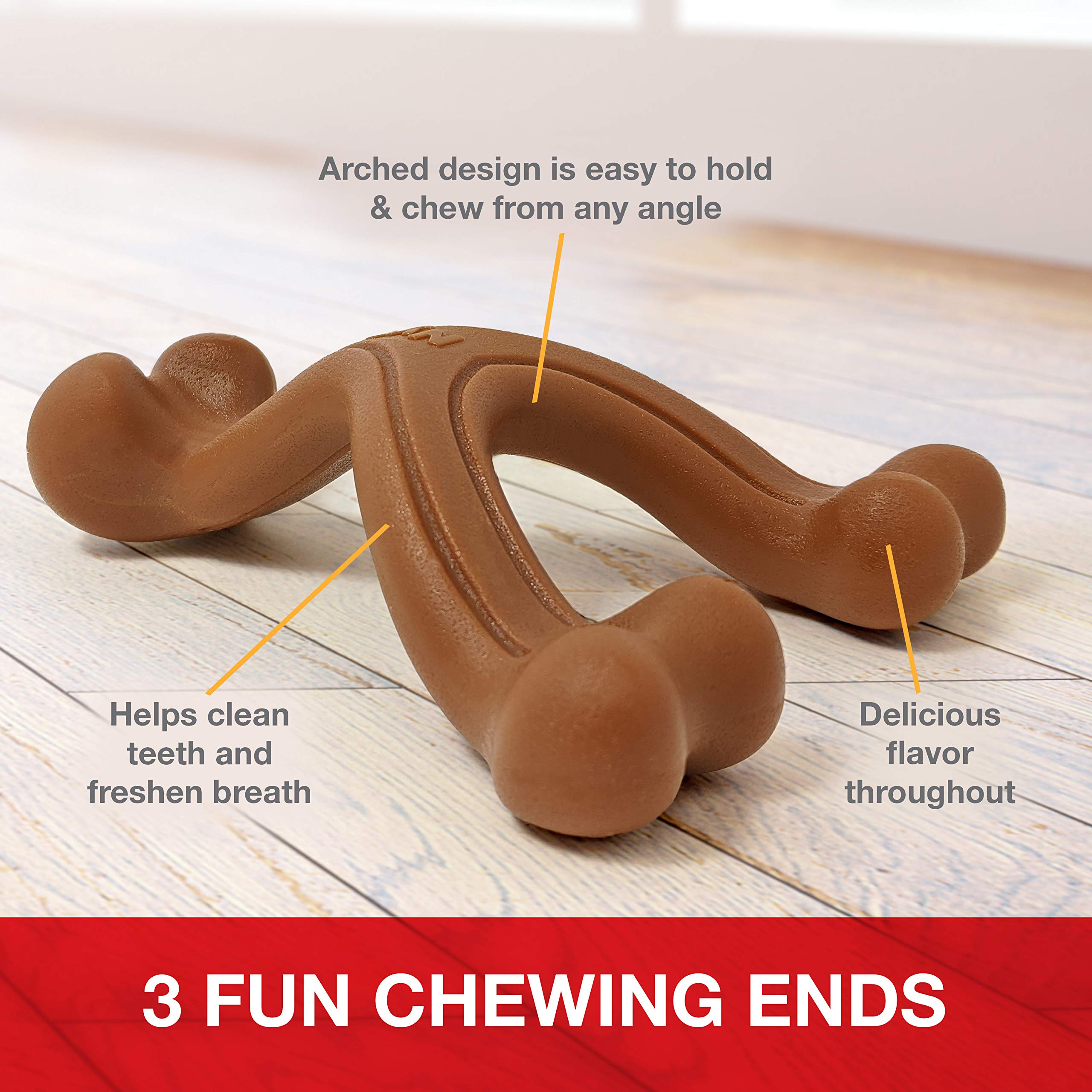 Nylabone Ergonomic Hold Wishbone Power Chew Toy for Dogs, Dog Toys for Aggressive Chewers, Bison Flavor, Small - Up to 25 Ibs, 1