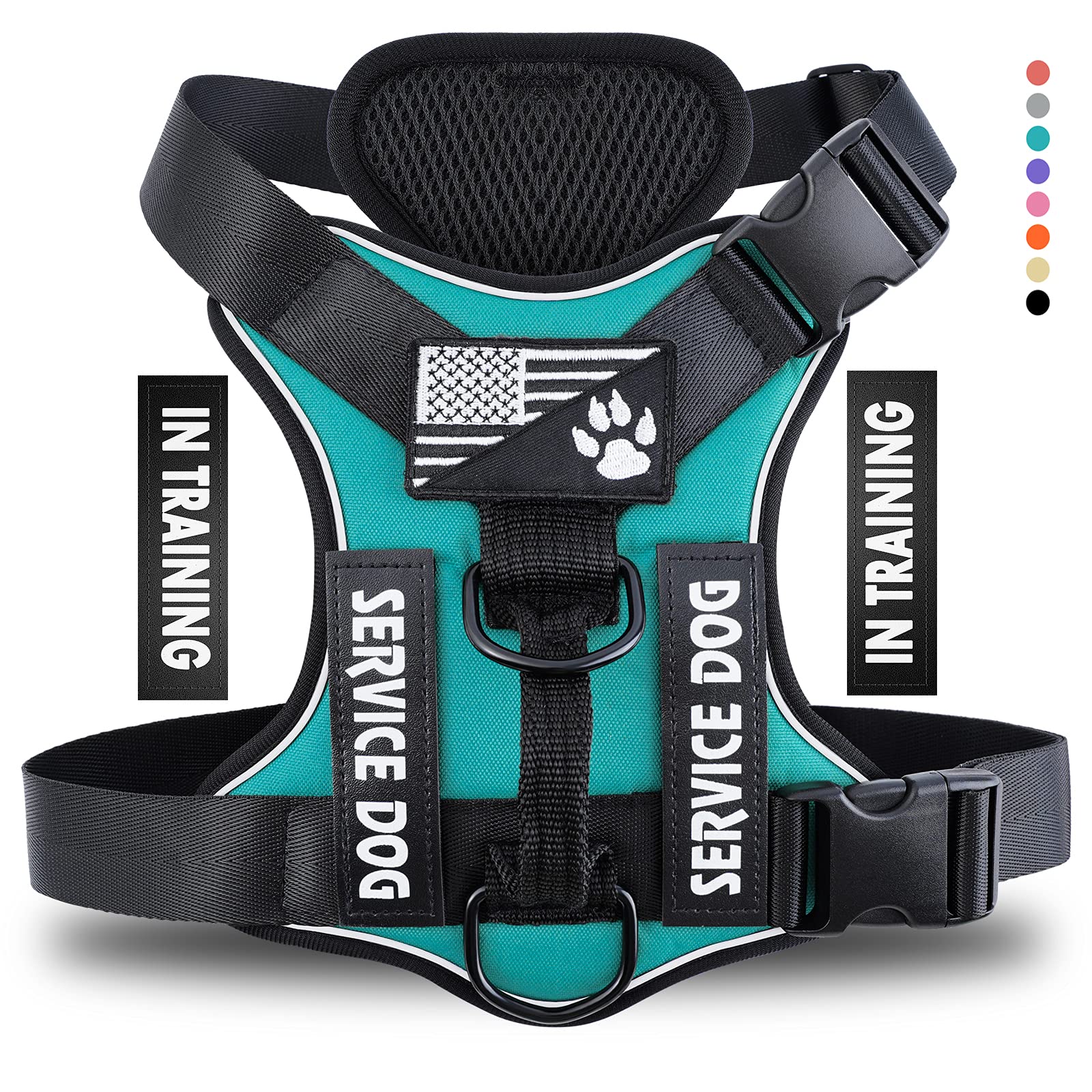 Demigreat Dog Service Harness, Reflective, Adjustable, Durable, Large, Turquoise, Solid