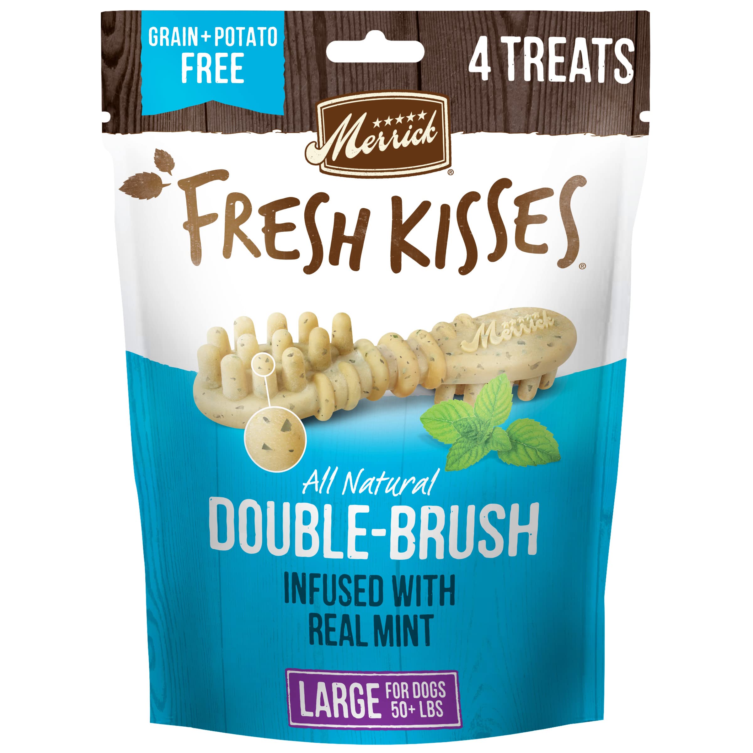 Merrick Dog Fresh Kisses Mint Strips Large 6.5Oz 4 Count