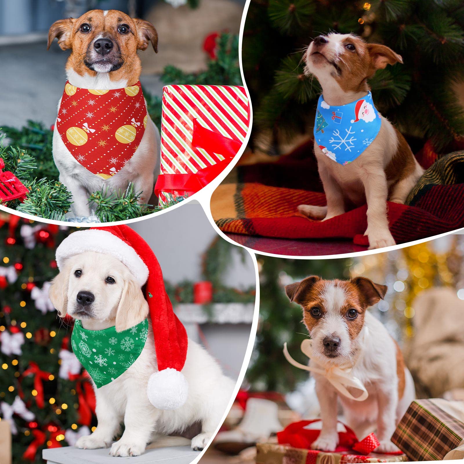 50 Pieces Christmas Dog Bandanas Bulk Dog Kerchief Set Bibs Triangle Dog Scarf Dog Bandanas With Christmas Patterns For Pet Christmas Party Costume Accessories Decoration (25.6 X 17.7 X 17.7 Inch)