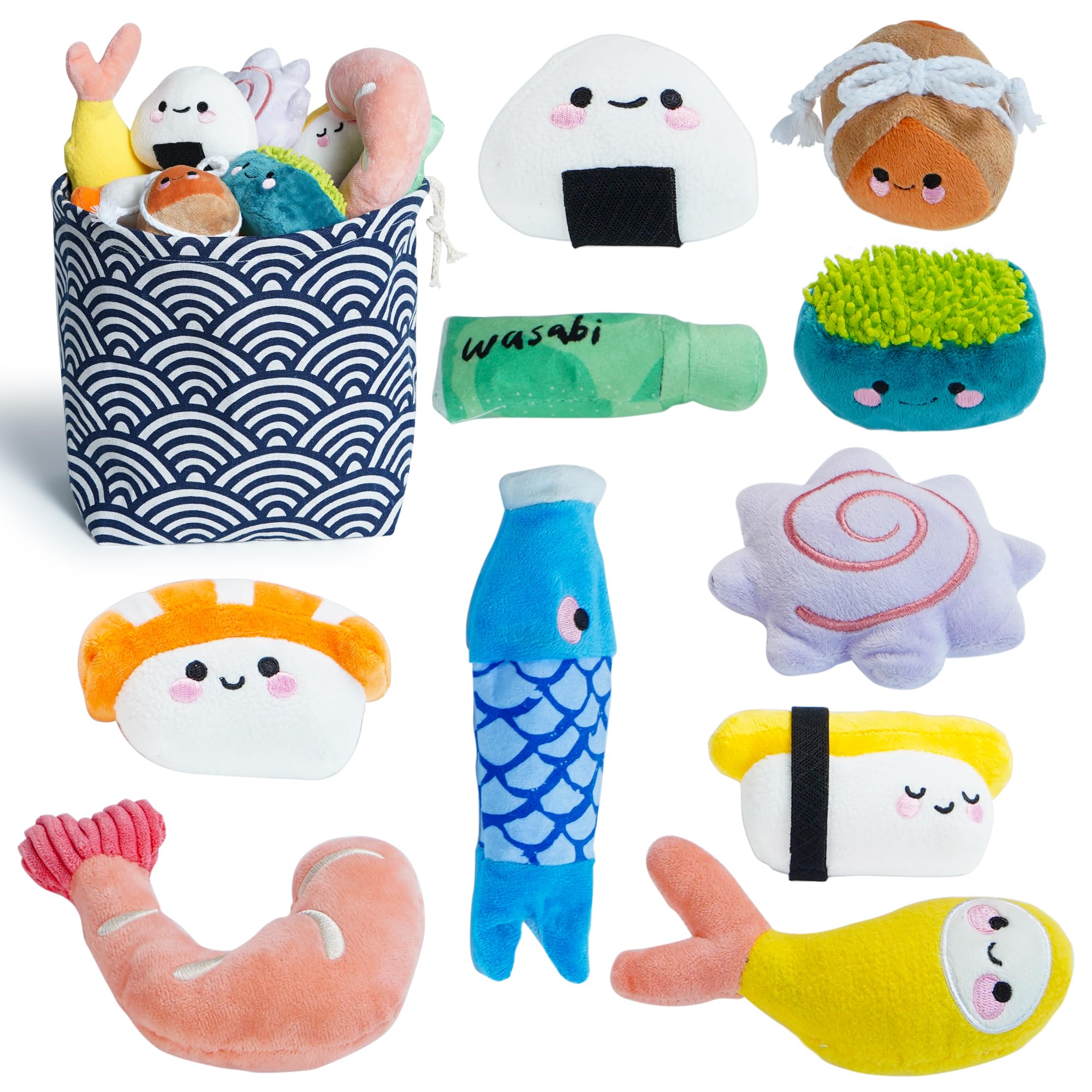 Nocciola 10 Pcs Sushi Small Dog Toys To Keep Them Busy, Cute Stuffed Puppy Toys With Bag, Plush Dog Squeaky Toy For Small To Med
