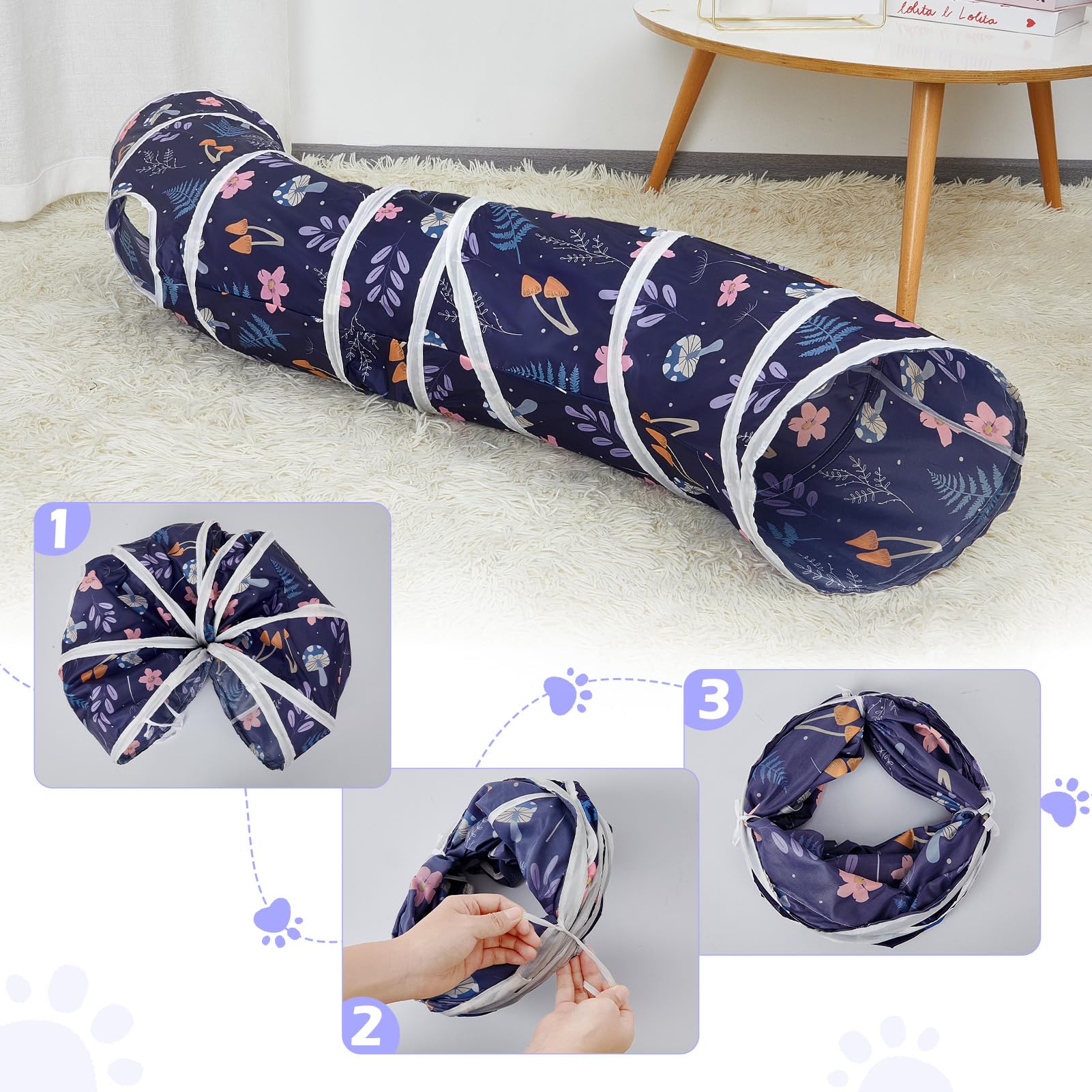 Glittme Cat Tunnel - S-Shape Foldable Cat Tube, Blue Forest, Polyester, Model YB000133