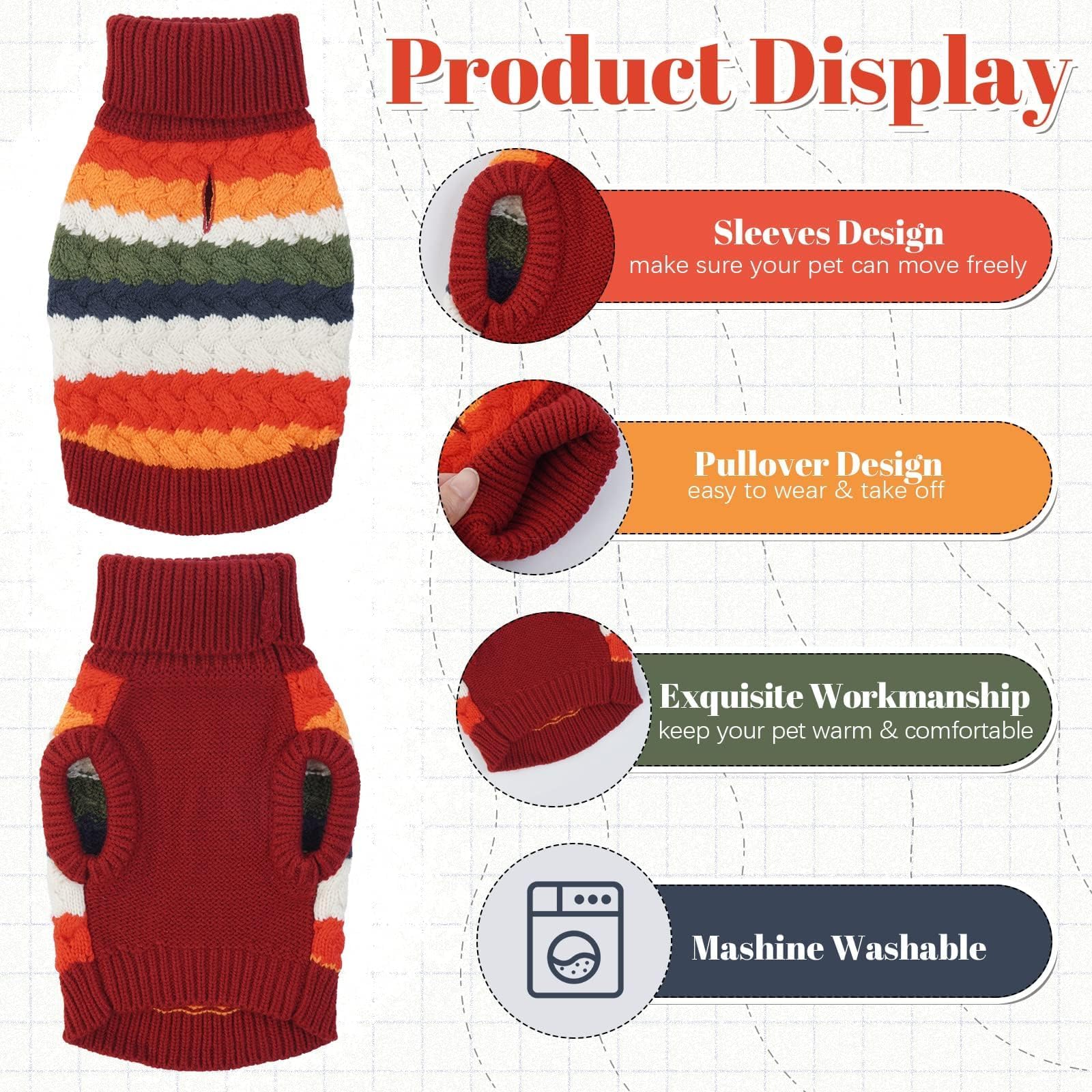 Kuoser Dog Sweater, Xl Dog Sweaters For Large Dogs Pet Cable Knitted Pullover Warm Clothes, Turtleneck Classic Knitwear Soft Thi