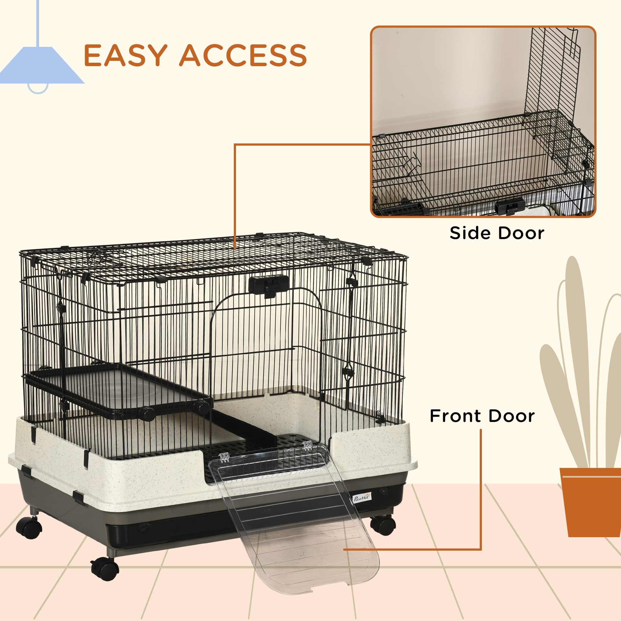 Pawhut 26' Small Animal Cage With Wheels, 2-Level Portable Bunny Cage, Chinchilla Ferret Cage With Removable Tray, Platform And Ramp
