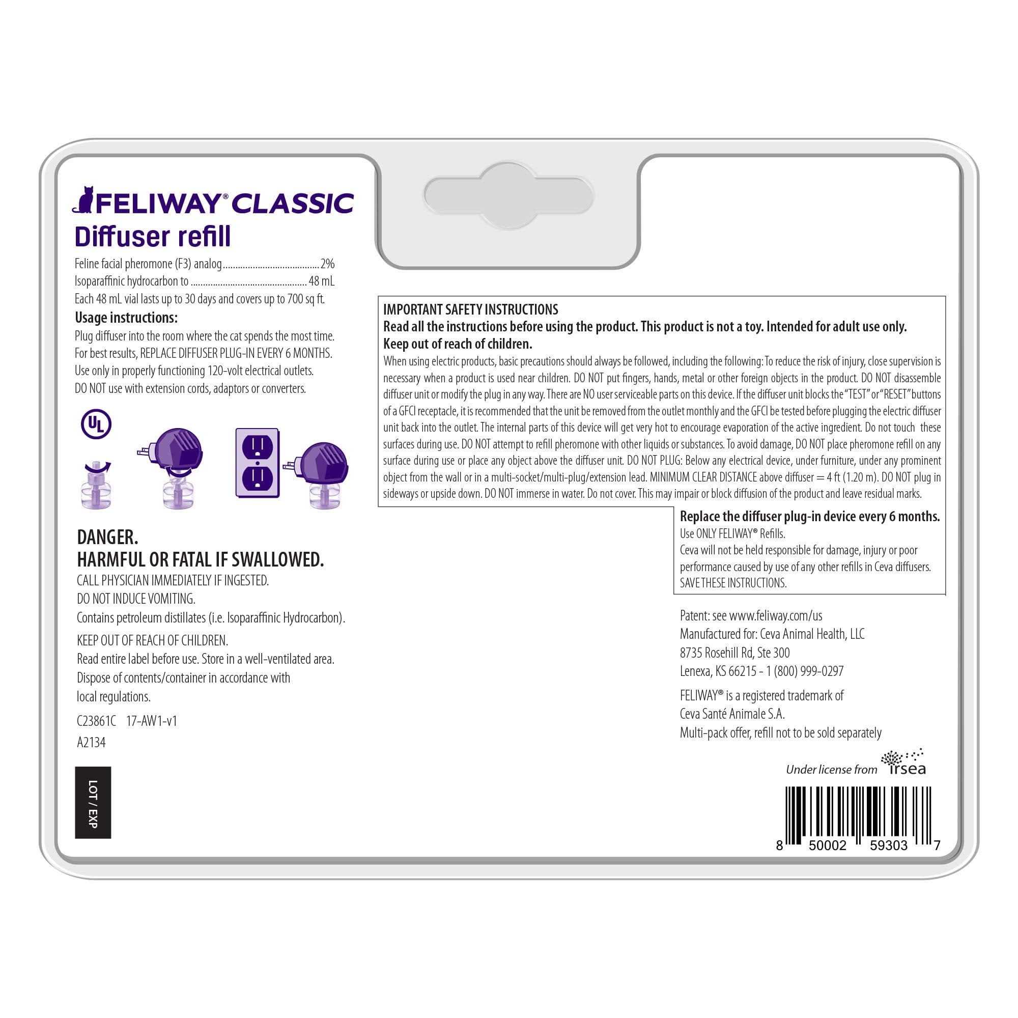 FELIWAY 30 Day Diffuser Refill for Cats, Pack of 2, 2 CT