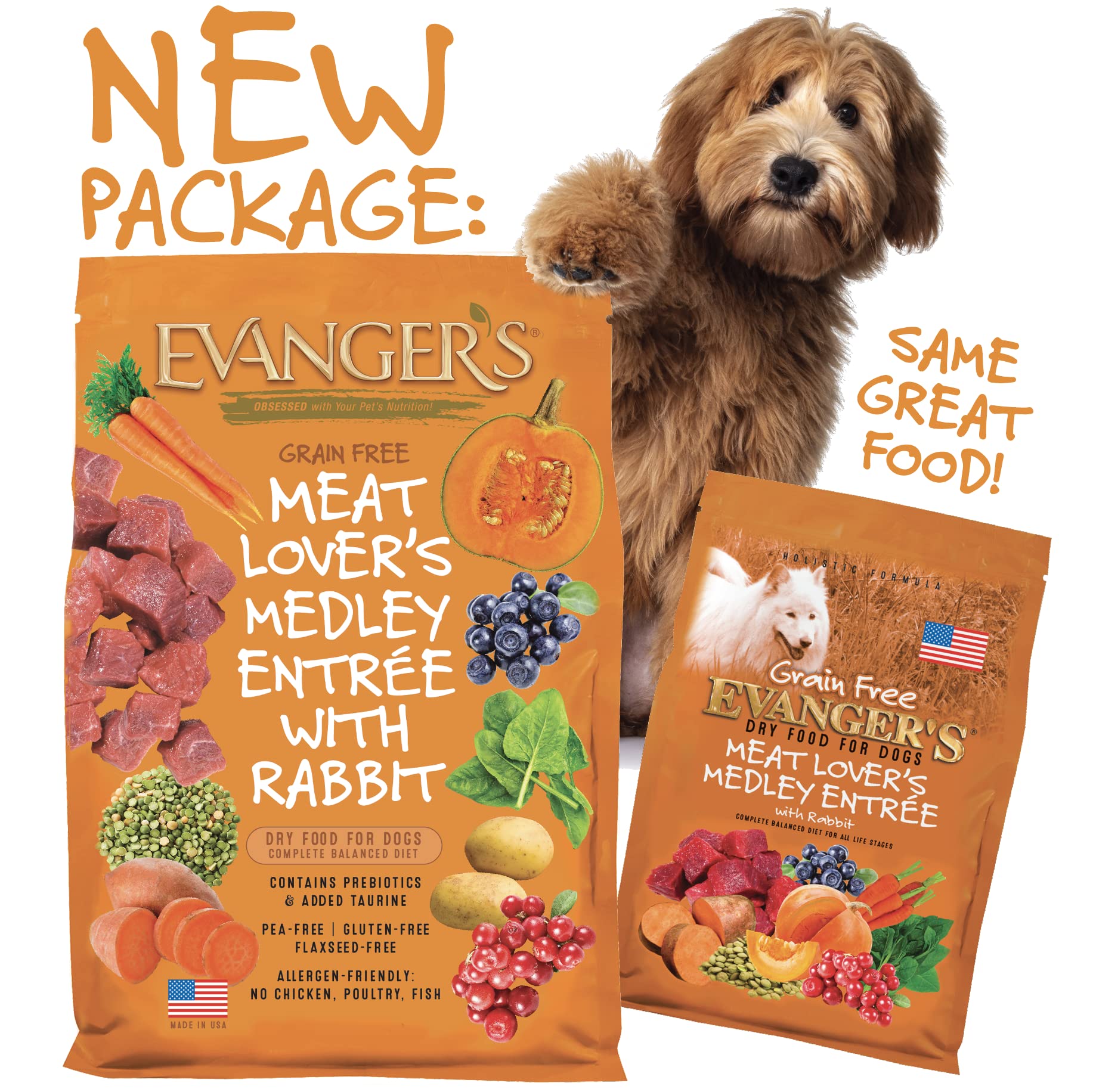 Evangers Grain-Free Meat Lovers Medley with Rabbit Dry Dog Food, 30 lb Bag