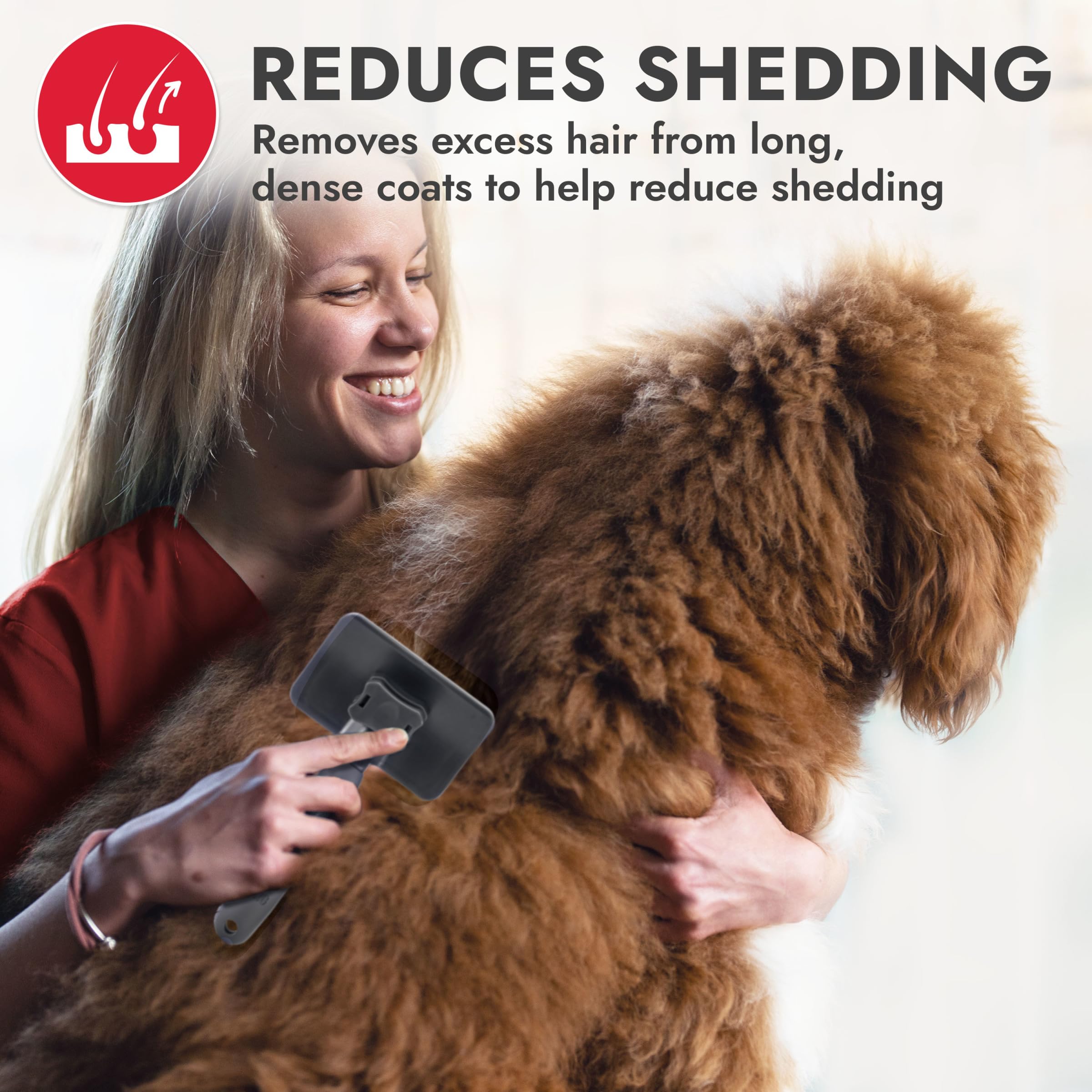 KONG Large Self-Cleaning Slicker Brush - Easy Hair Removal, Reduces Shedding, Non-Slip Grip, Long Metal Pins, for Medium to Larg