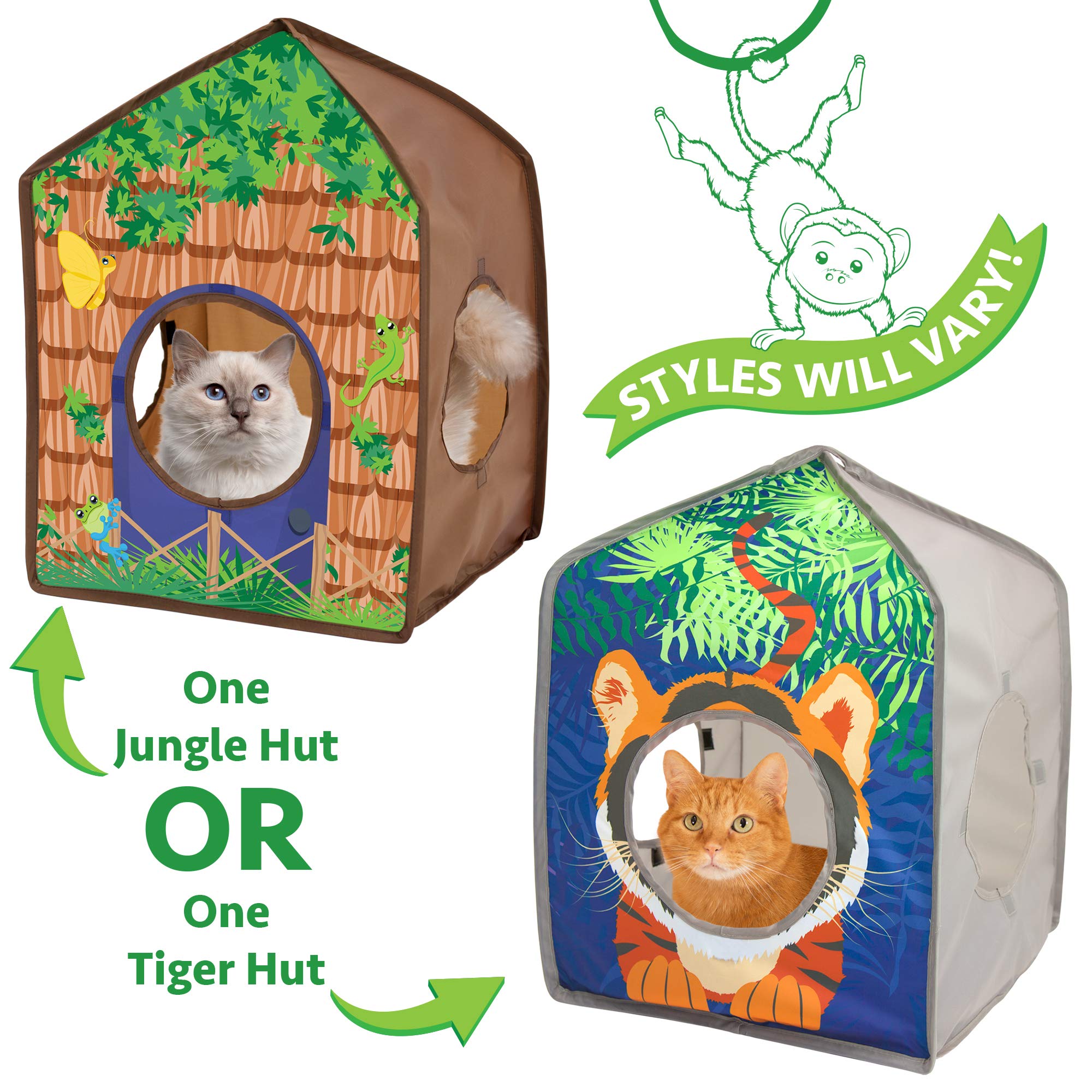 Kitty City Pop-Up Safari Hut Play House, Cat Cube, Play Kennel, Cat Bed, Jungle Cat House