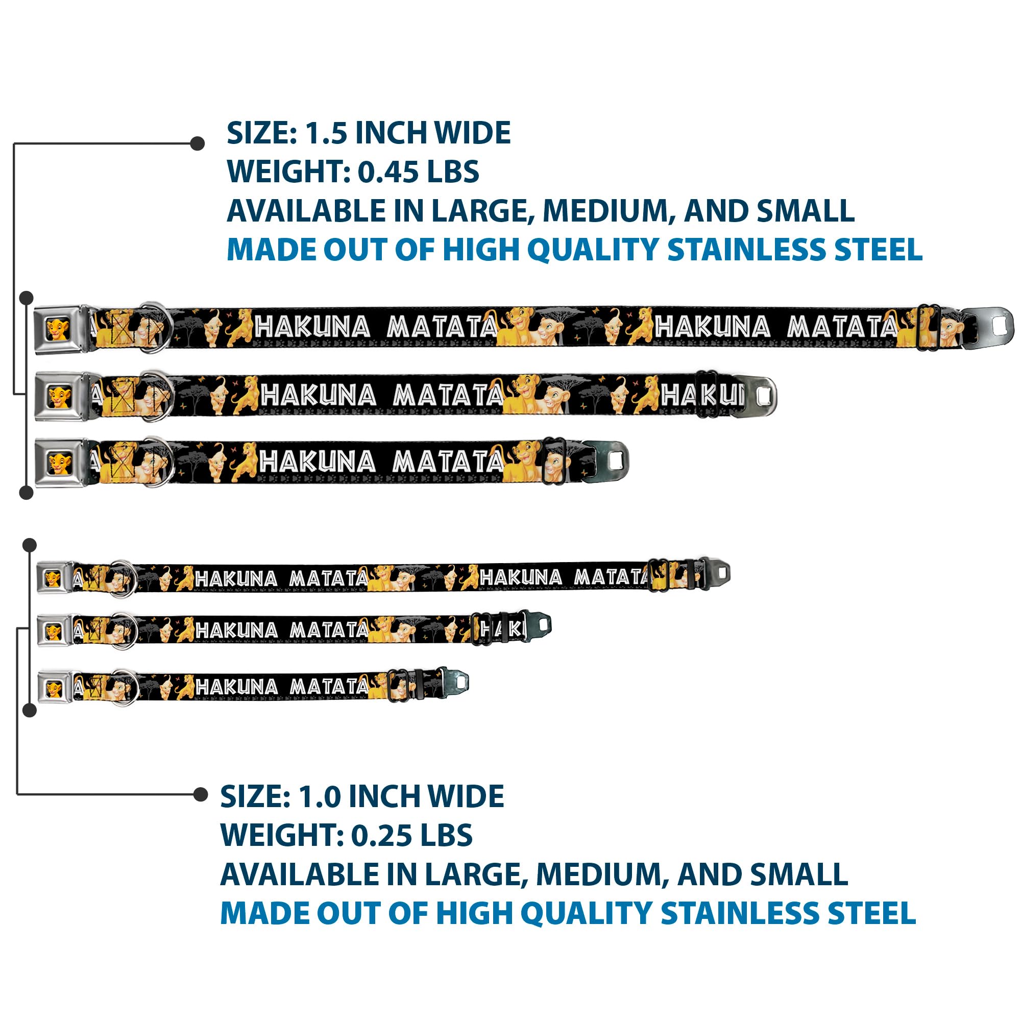 Buckle-Down Dog Collar Seatbelt Buckle Lion King Simba Nala Hakuna Matata 11 To 17 Inches 1.0 Inch Wide, Multi Color (Dc-Wdy046-M)