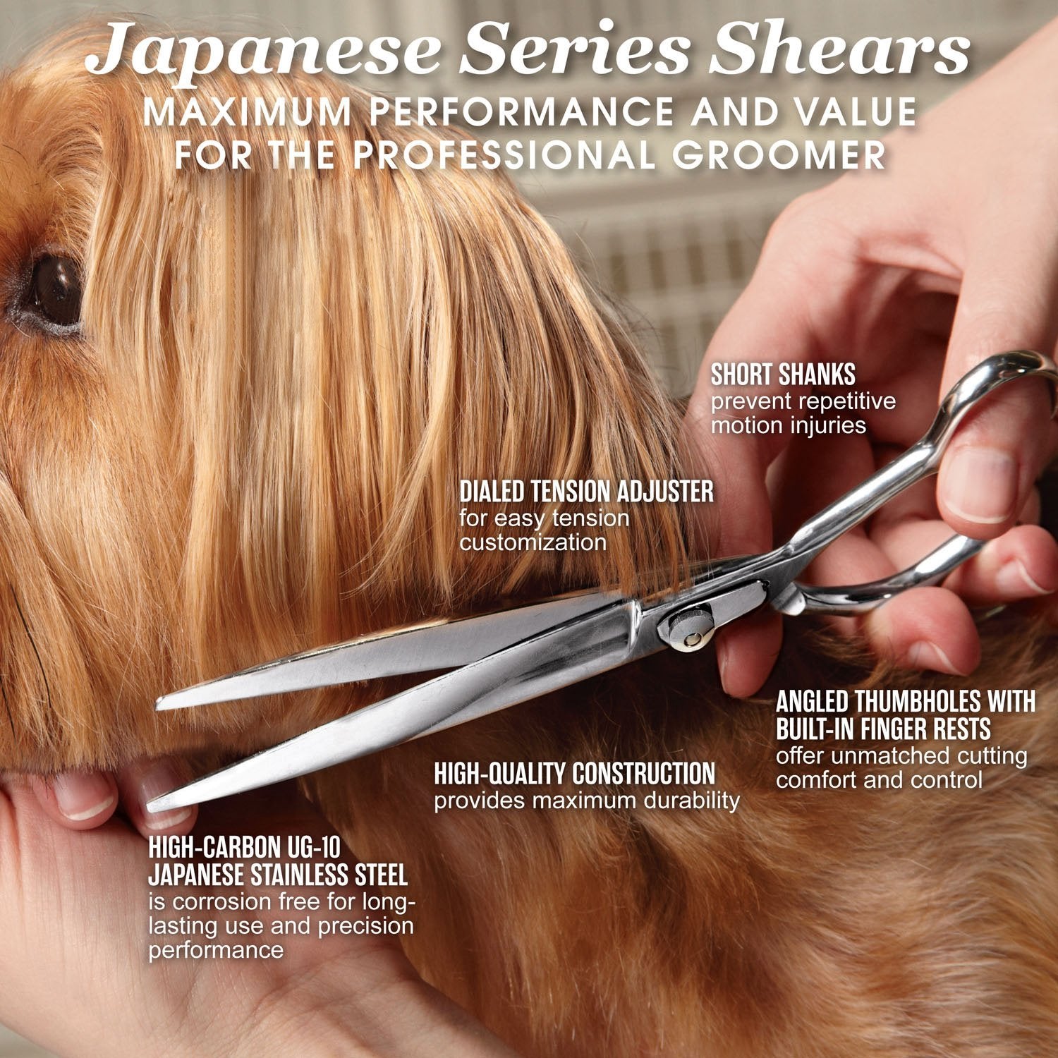 Master Grooming Tools 5900 Series Japanese Stainless Steel Shears — High-Performance Shears For Grooming Dogs - 46-Tooth Thinning Shears, Eye/Ear, 4½'