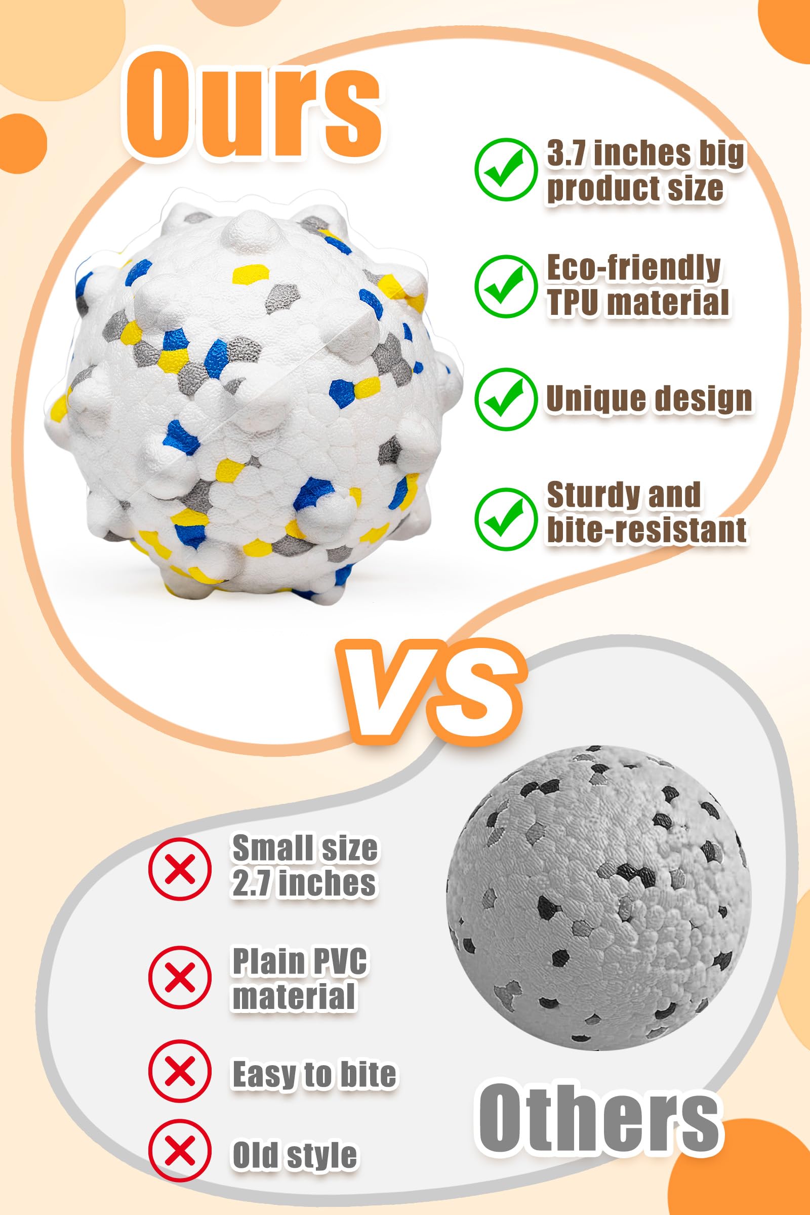 Moonorange 3.7' Dog Balls For Dogs Aggressive Chewers Indestructible Tennis Durable Bouncy Interactive Dog Toy Balls For Fetch