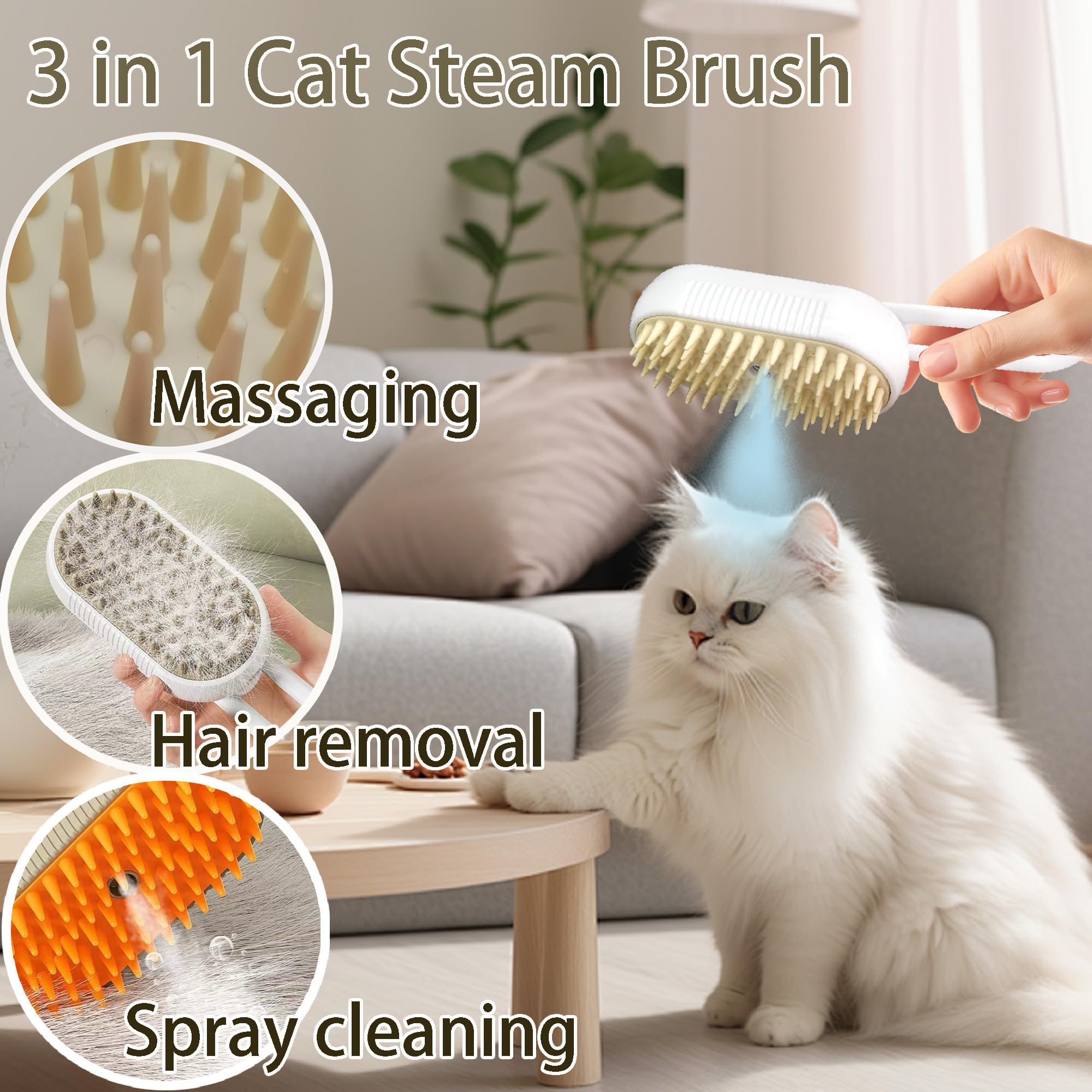 Cat Steam Brush for Shedding Dog Brush with Steam Pet Hair Cleaning Brush Comb for Spray 3 in 1 Pet Grooming (grey)