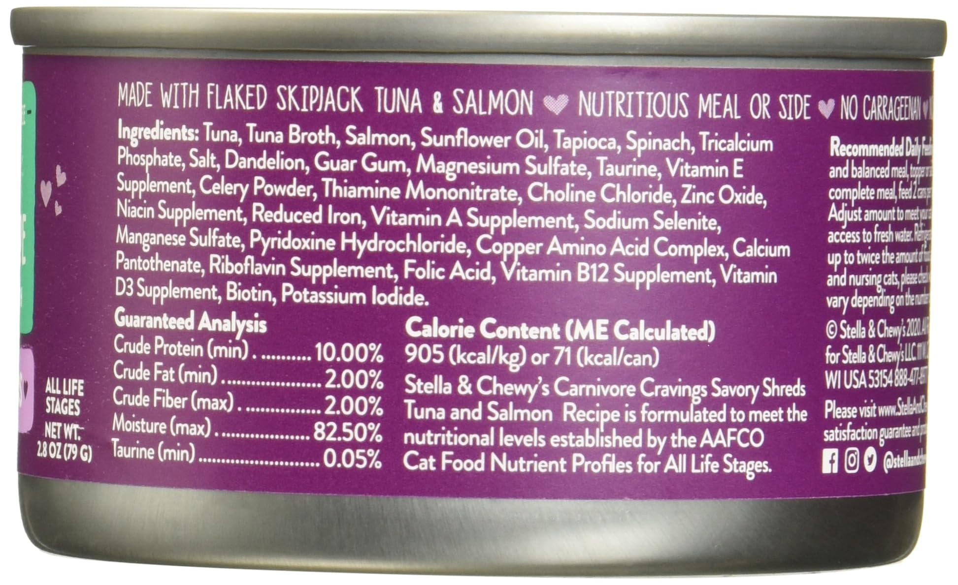 Stella & Chewys Carnivore Cravings Savory Shreds Cans - Grain Free, Protein Rich Wet Cat Food - Wild-Caught Tuna & Salmon Recipe