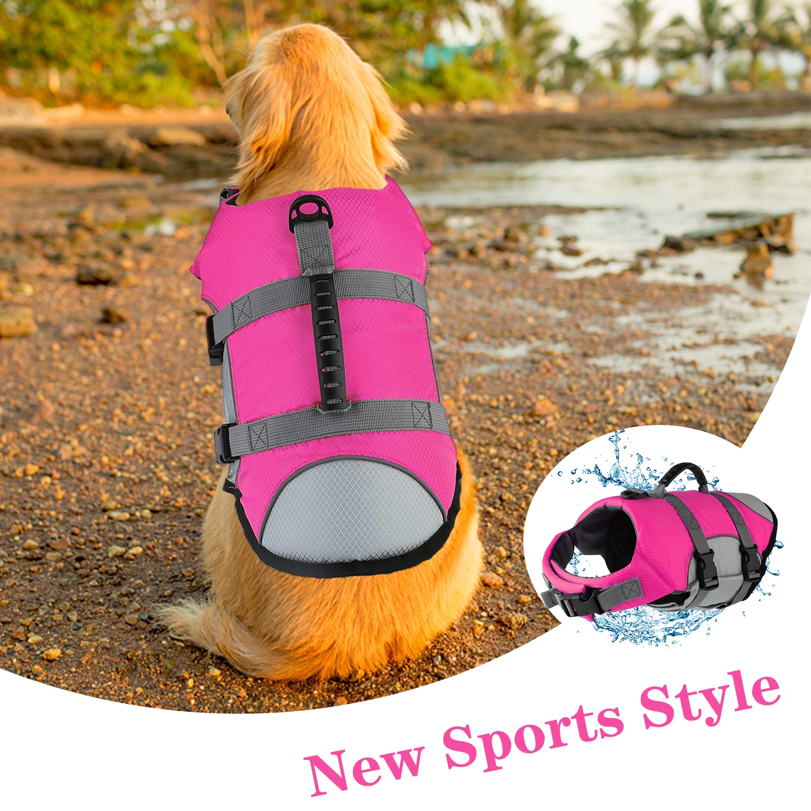 Mklhgty Dog Life Jacket, Reflective & Adjustable Dog Life Vest With Rescue Handle For Swimming And Boating, Ripstop Pet Safety L