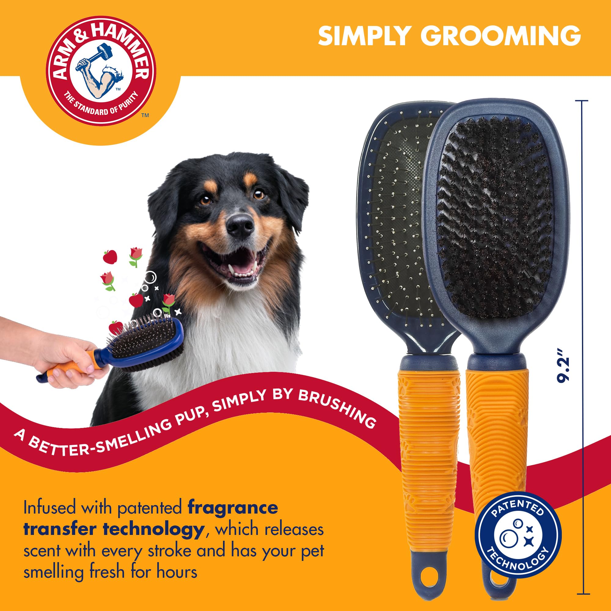 Arm & Hammer Deodorizing Pin & Bristle Dog Grooming Brush with Fragrance Transfer Technology - Scented 2-in-1 Dog Brush for Deta