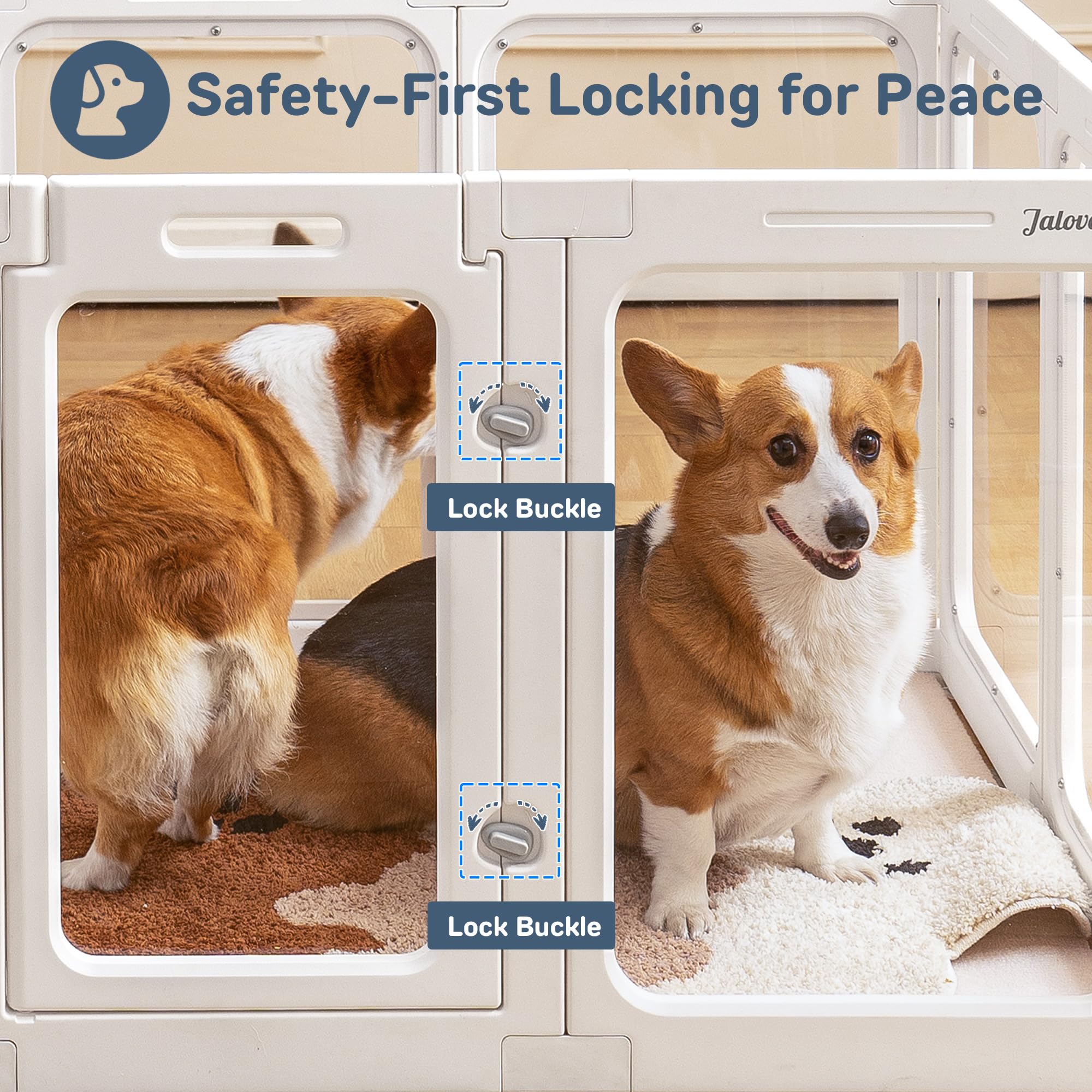 Jalove Acrylic Dog Playpen, 24" H Indoor Pet Playpen, Clear Plastic, Easy Assembly, 50" x 33.5", White, Model JT-001-W10,