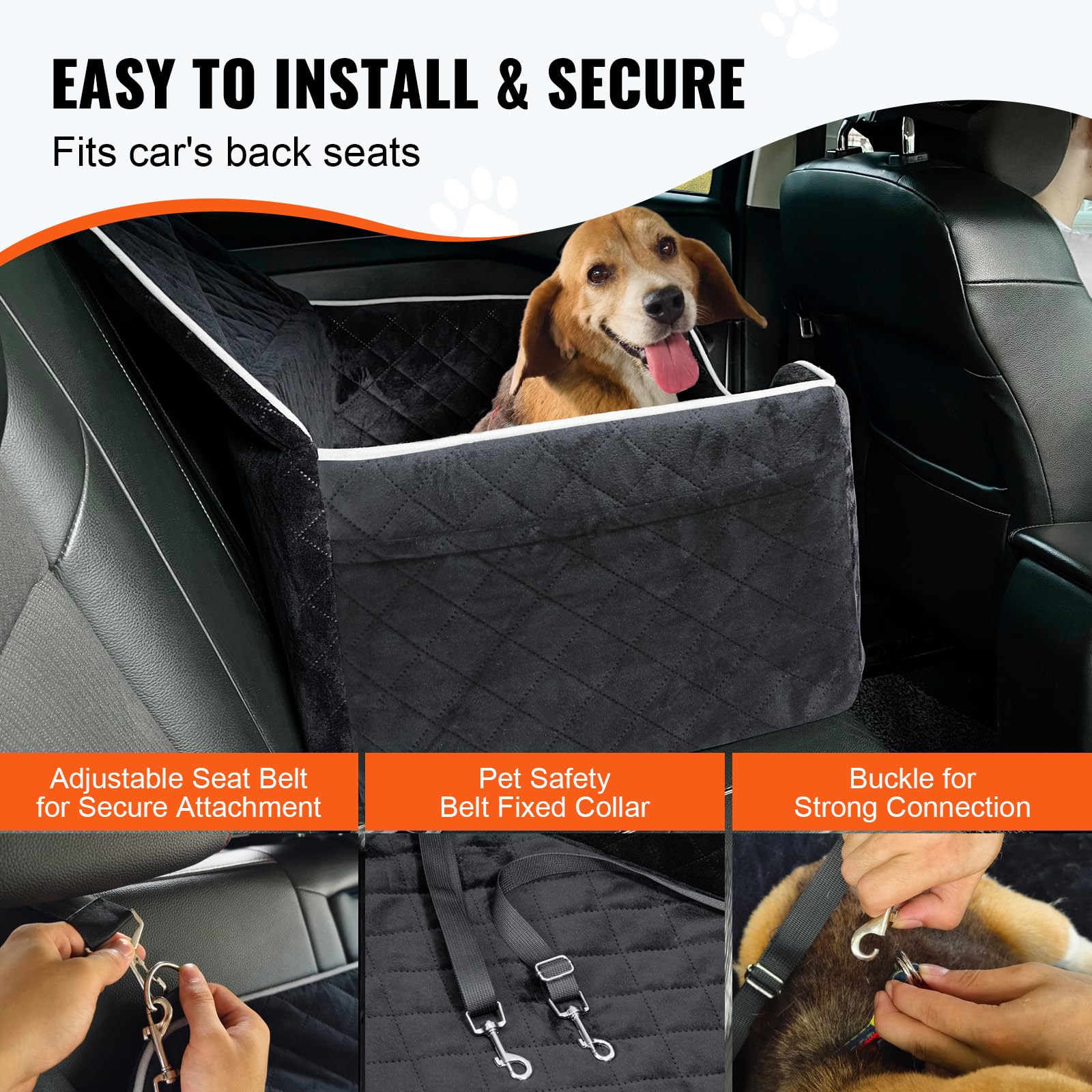 Vevor Dog Booster Car Seat Pet Car Seat For Medium Large Dog Up To 55 Lbs Black