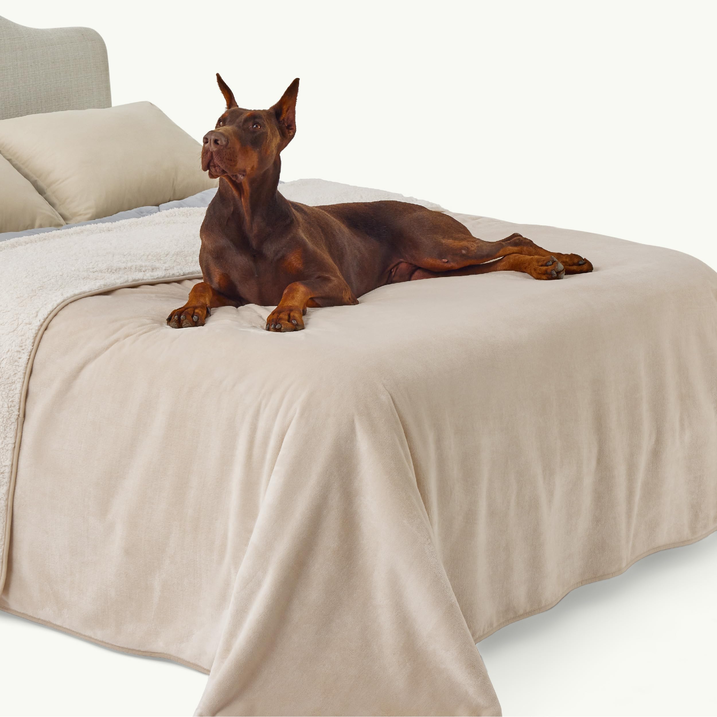 Bedsure Waterproof Blanket For Bed - Sherpa Fleece Waterproof Dog Blankets For Large Dogs, Pet Blankets For Bed/Couch/Dog Crate, Soft Plush Reversible Furniture Protector, King Size, 108'X86', Cream