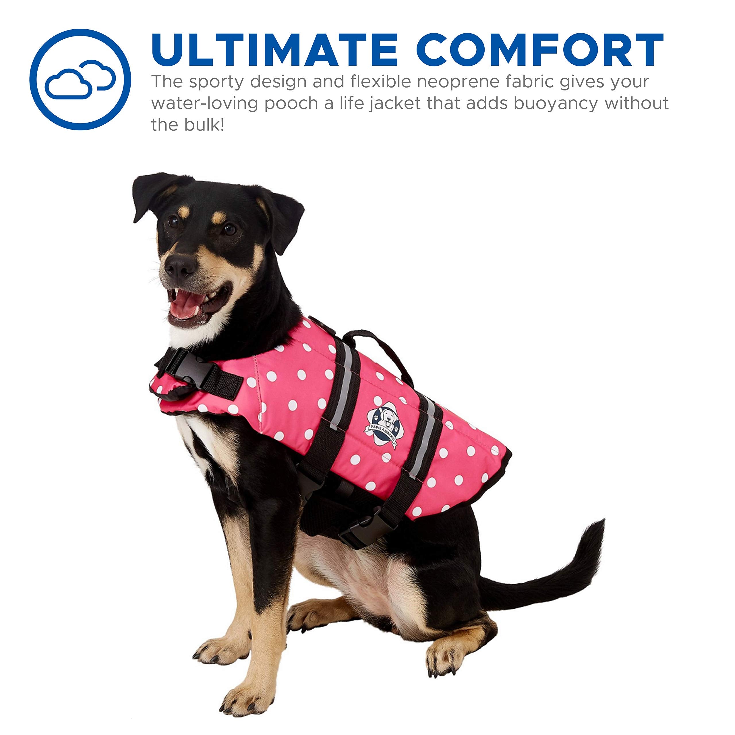 Paws Aboard Dog Life Jacket - Keep Your Canine Safe with a Neoprene Life Vest for Swimming and Boating - Available in Different Sizes, Color and Design to Choose - Pink & White Polka Dot, Medium