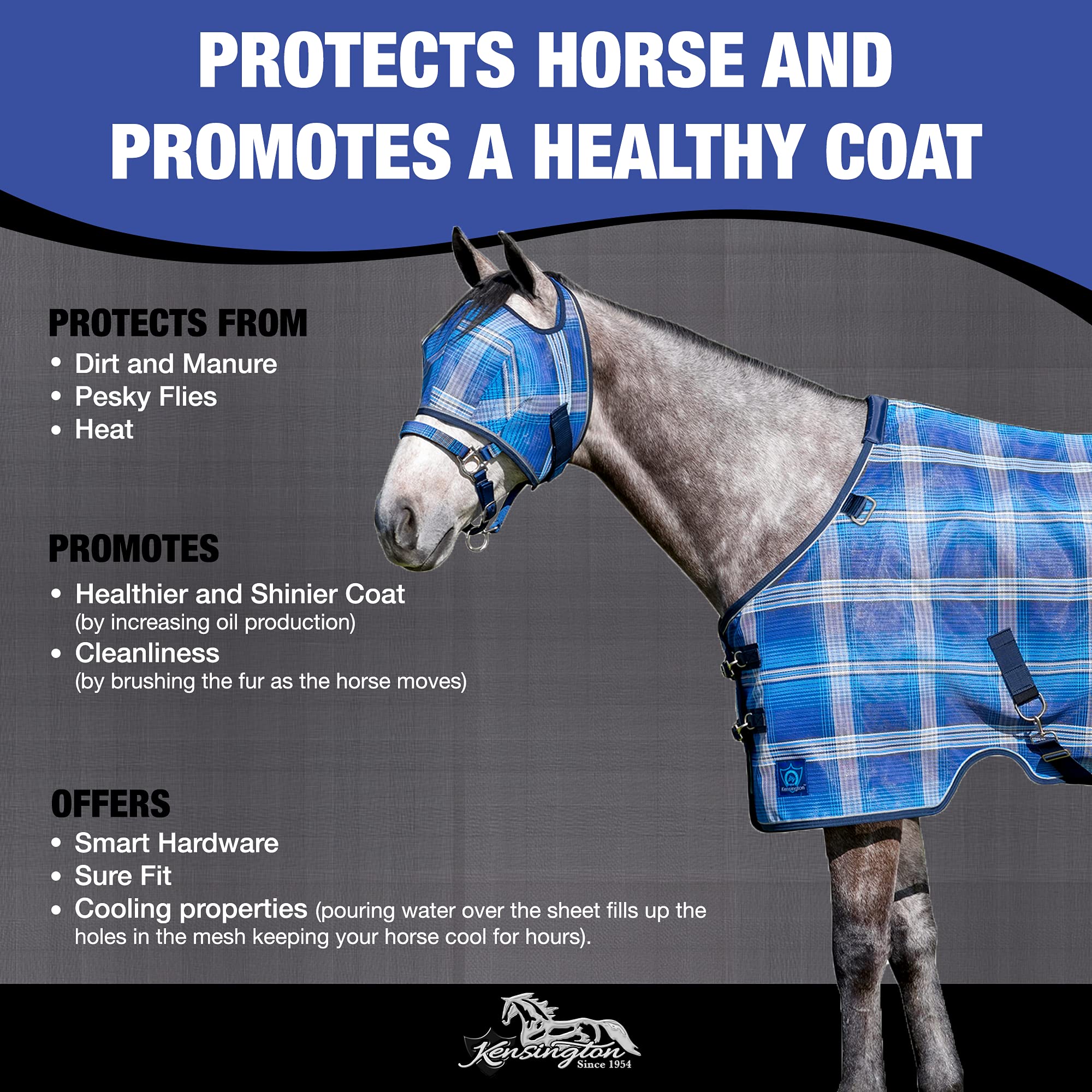 Kensington Breathable And Uv Protective Sheet Surefit All Season Protection For Horse - 84'', Kentucky Blue