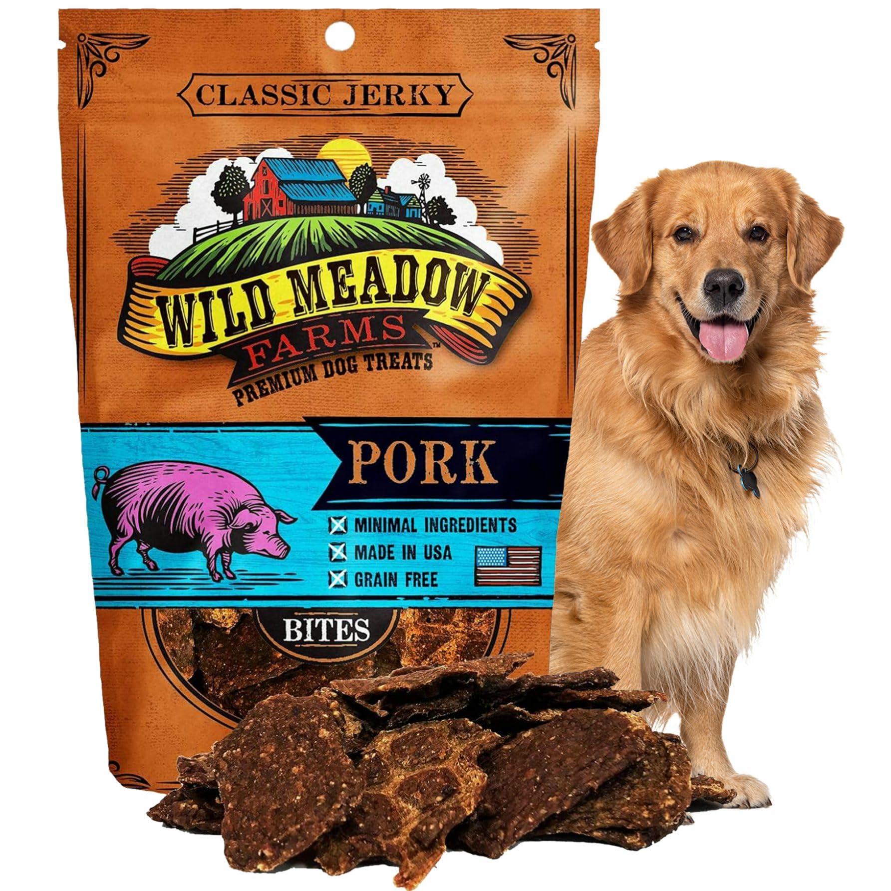 Wild Meadow Farms - Classic Pork Bites, Soft Jerky Treats for Dogs, Grain-Free & All-Natural, Ideal for Training, Portioning, an