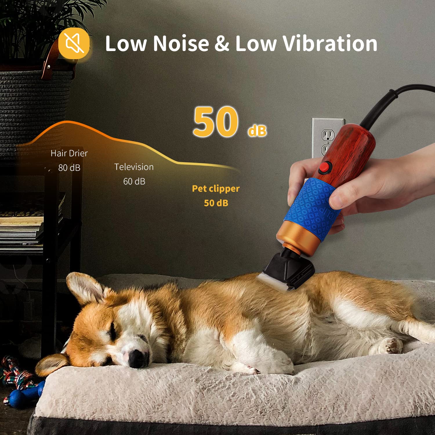 Cgoldenwall Dog Hair Clipper For Grooming 200W Pet Clipper Kit With Spare Blade, Low Noise&Vibration, Animal Grooming Trimmer Fo