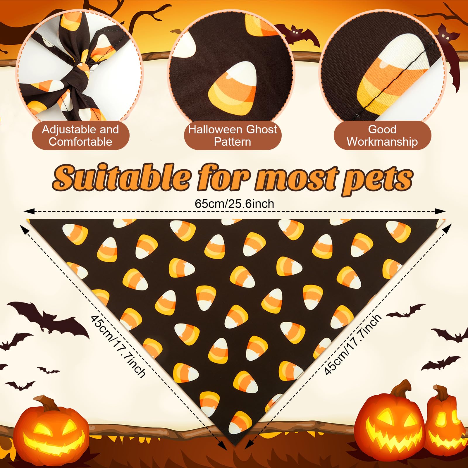 Weewooday 12 Pcs Halloween Dog Bandanas Corn Candy Bandanas for Dogs Purple and Black Triangle Kerchief Bibs Scarf Set for Puppy