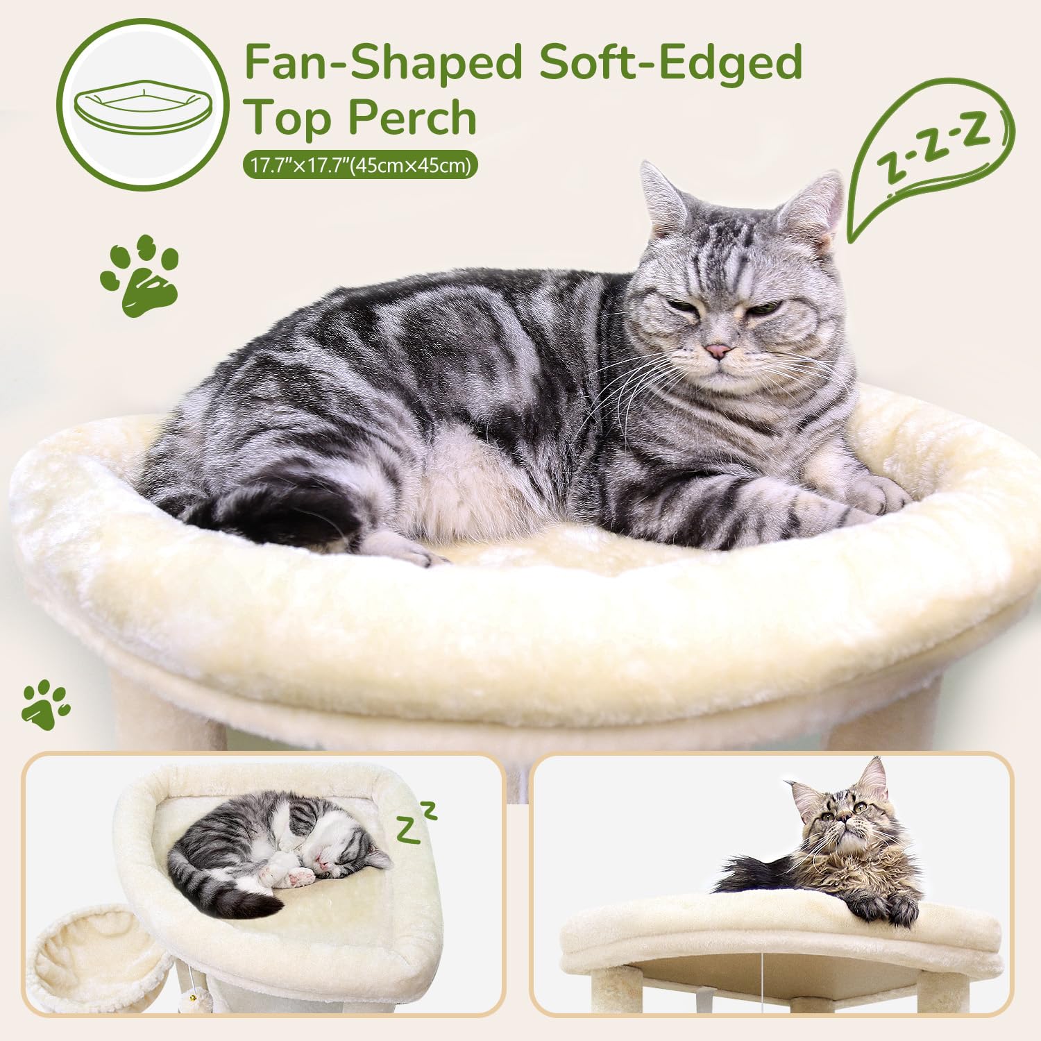 Globlazer C51 Corner Cat Tree For Large Cats, 51In Curved Series Modern Cat Tower For Indoor Cats With Hammock, 7 Sisal Scratchi