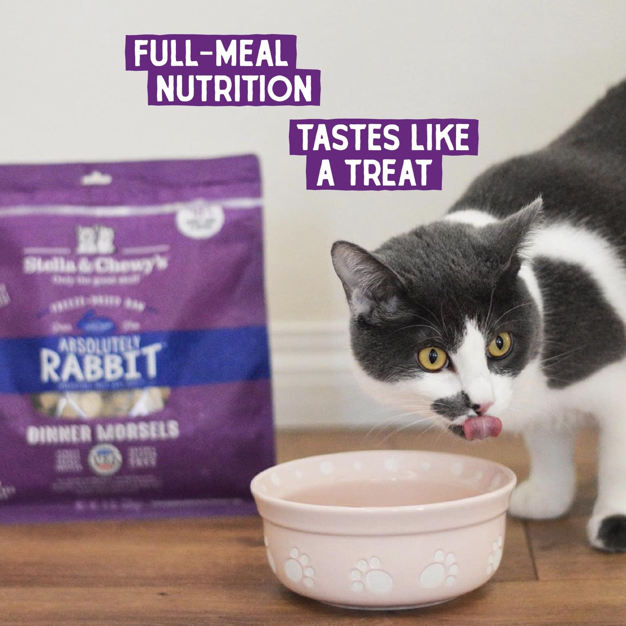 Stella & Chewys Freeze-Dried Raw Cat Dinner Morsels - Grain Free, Protein Rich Cat & Kitten Food - Absolutely Rabbit Recipe - 8