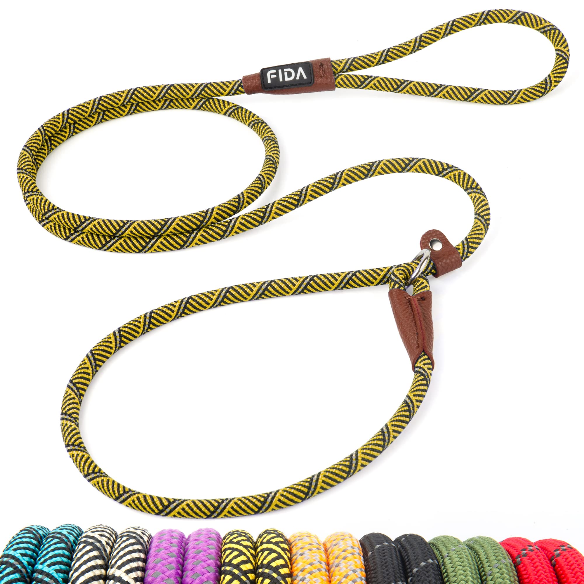 Fida Durable Slip Lead Dog Leash, 6 Ft X 3/8' Heavy Duty Dog Loop Leash, Comfortable Strong Rope Slip Leash For Small Dogs And Puppies, No Pull Pet Training Leash With Highly Reflective (3/8', Yellow)