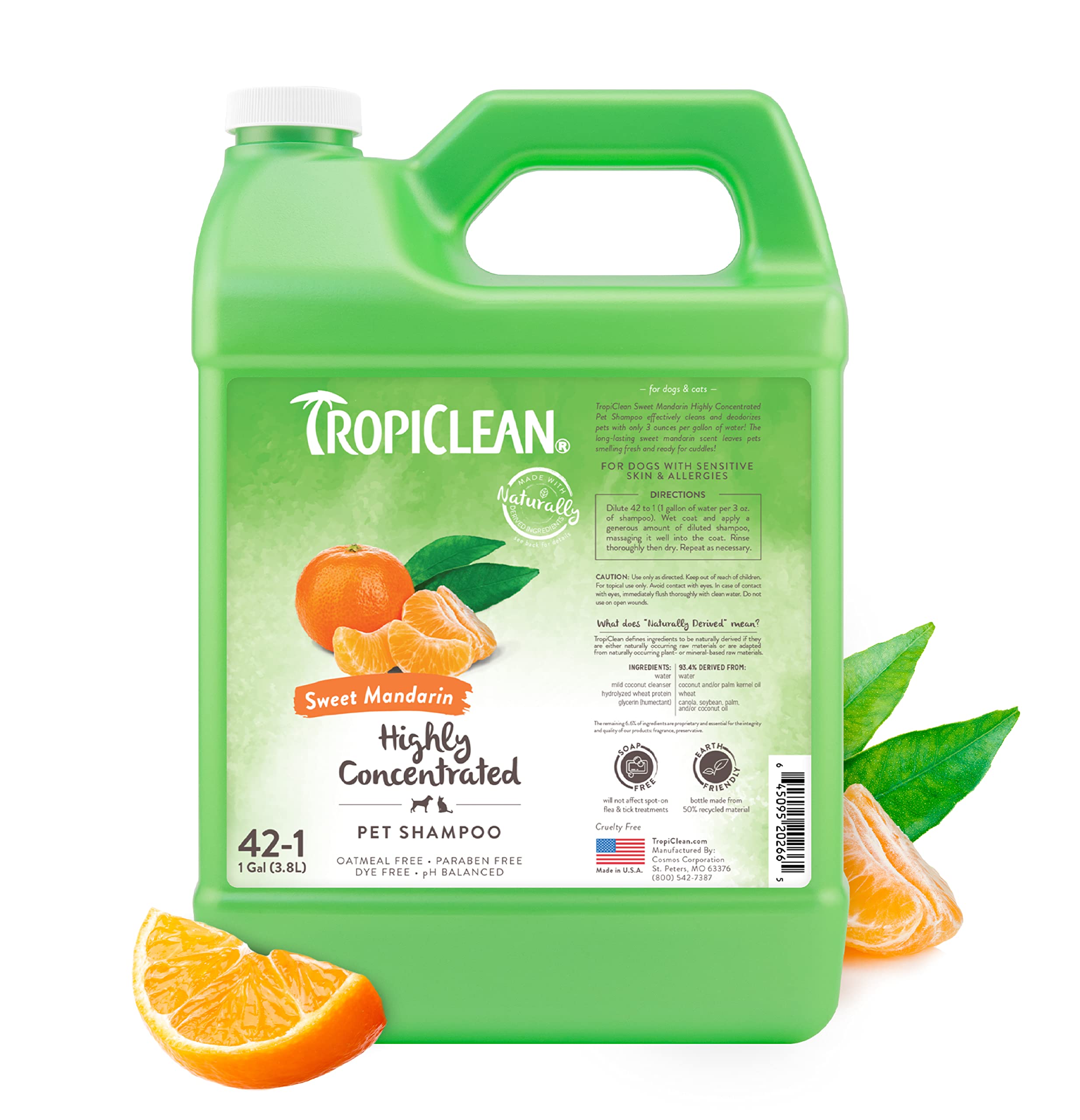 TropiClean High Concentrate Dog Shampoo, Professional Grade & Size for Groomers, 42:1 Dilution, Puppy Safe, USA Made, Sweet Mand