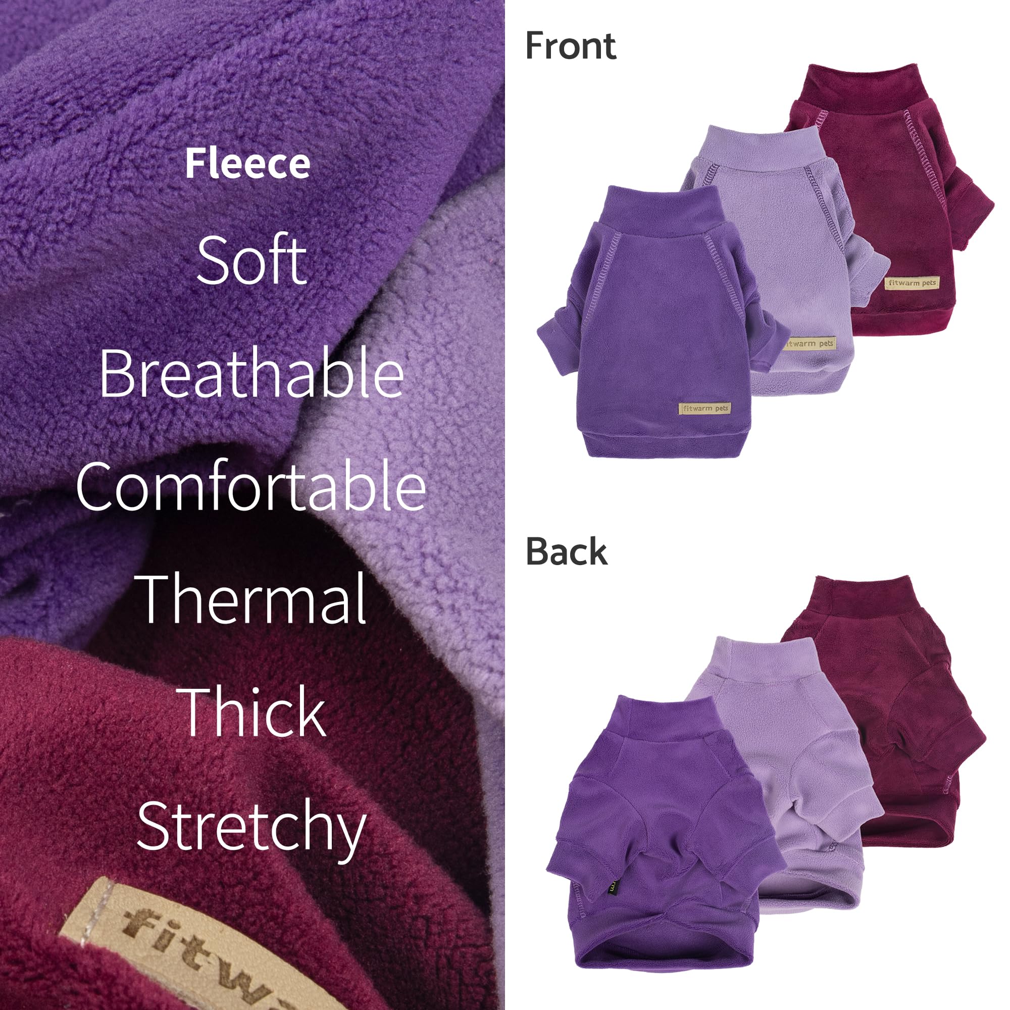 Fitwarm 3 Pack Classic Fleece Dog Sweater, Turtleneck Dog Sweatshirt, Dog Winter Clothes For Small Dogs Boy Girl, Pet Pullover Jumper, Cat Apparel, Purple, Mediumpurple, Dark Red, Large