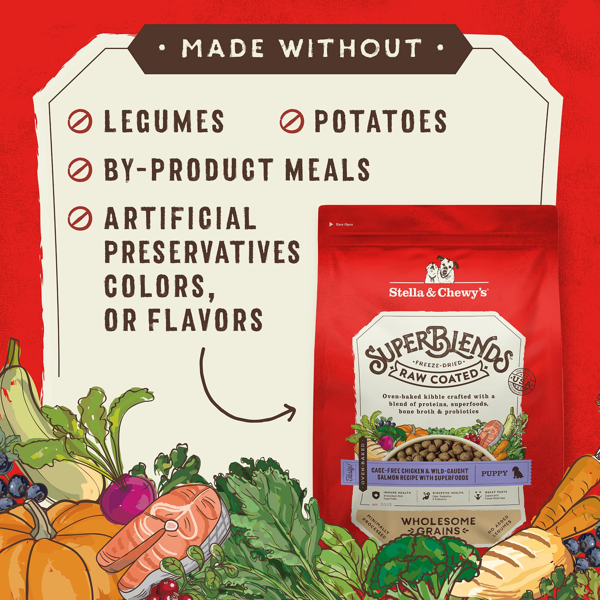 Stella & Chewys SuperBlends Raw Coated Wholesome Grains Puppy Cage-Free Chicken & Wild-Caught Salmon Recipe with Superfoods, 3.