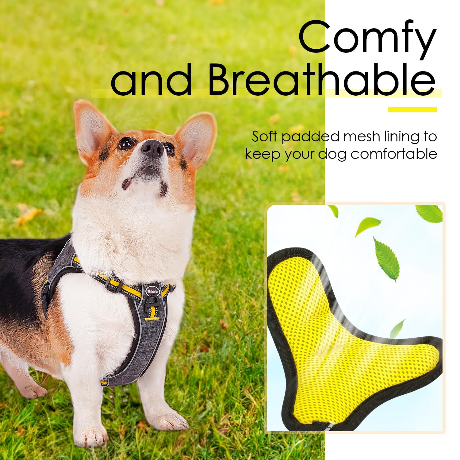 ThinkPet Step in Dog Harness for Large Dogs No Pull, Front Clip No Choke Free Escape Proof Padded Breathable Reflective Halter f