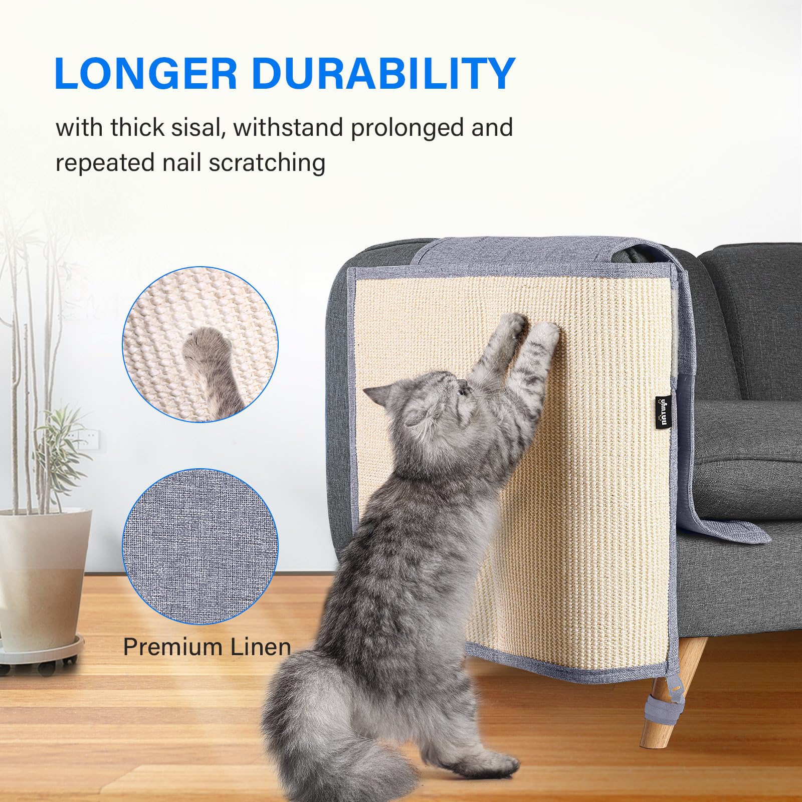 NATUYA Couch Protector - Cat Scratch Furniture Shield with Sisal Pad, Light Gray, Model 001