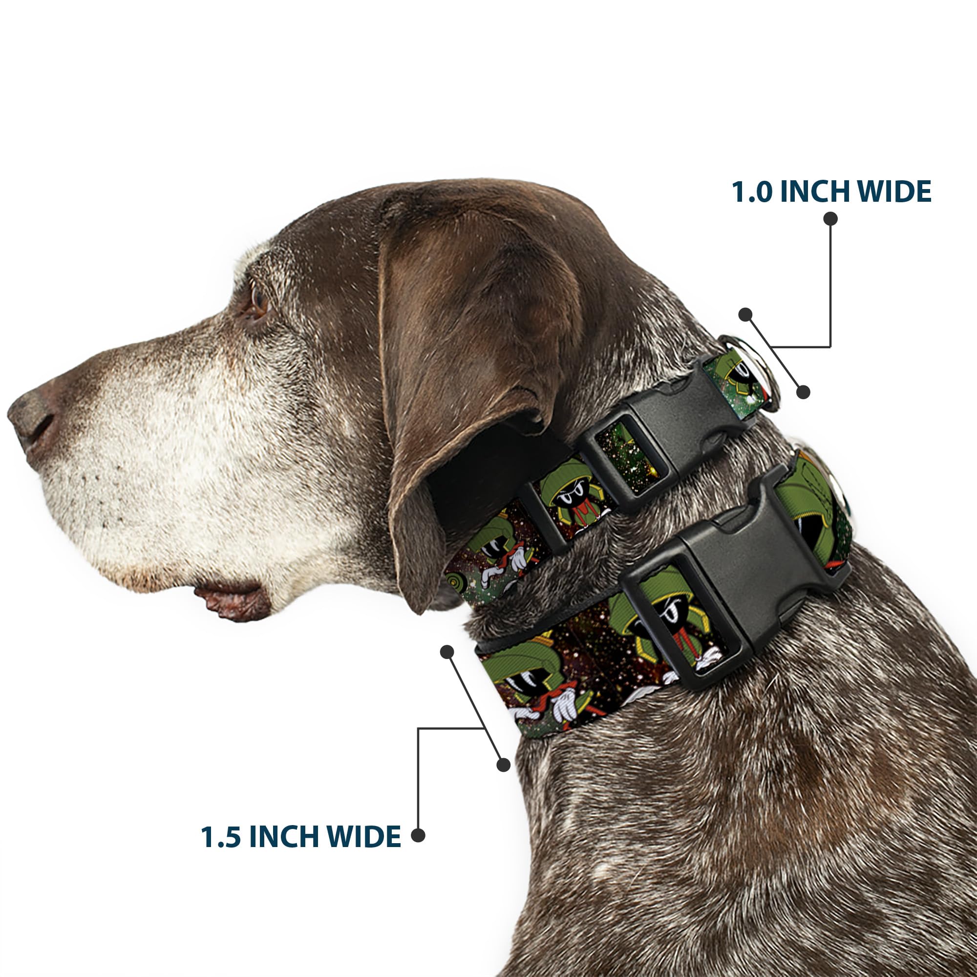 Dog Collar Plastic Clip Marvin The Martian 4 Poses Galaxy 9 To 15 Inches 1.0 Inch Wide