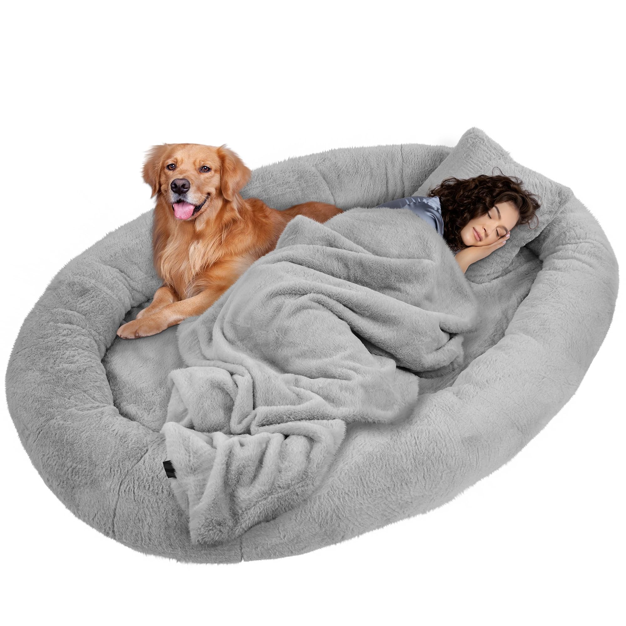 Elevon Premium Pet Bed for Large Dogs, 71x47x12 Extra Large Size Pet Bed with Soft Blanket & Plump Pillow, Durable Washable Faux