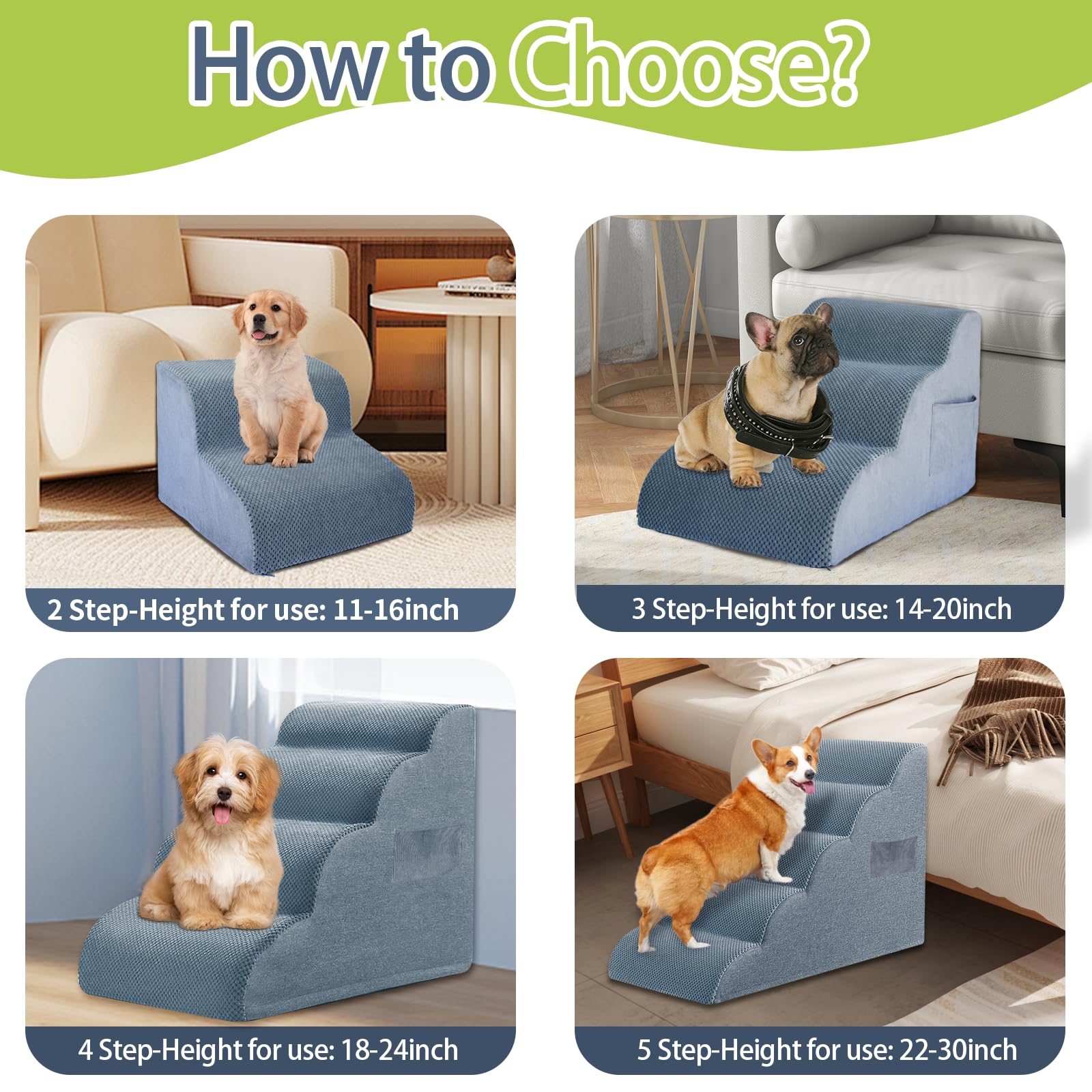 Dog Stairs For High Beds, 3-Step Dog Stairs & Steps 15.8'' H For Small Dogs Cats Pet To Get On 16-20 Inches Tall Couch/Chair/Bed
