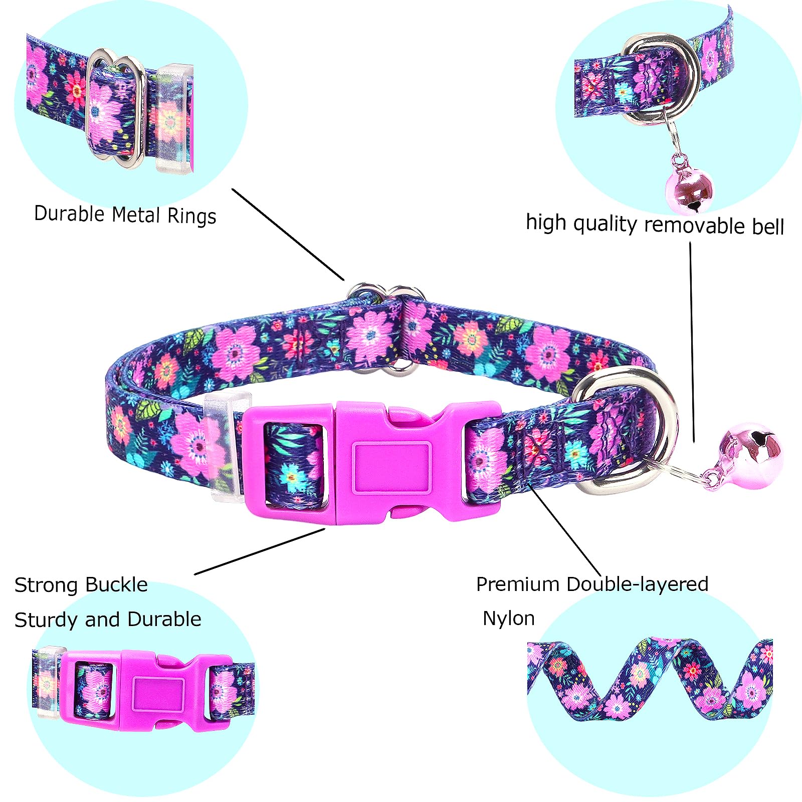 Flower Small Dog Collar With Bell, Soft Adjustable Puppy Collar Tiny Cat Collars With Bells For Xs Small Girl And Boy Dogs Littl