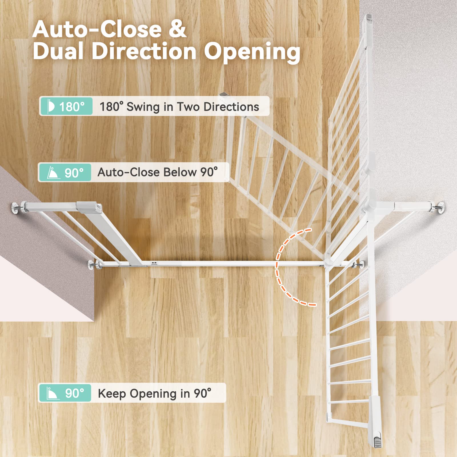 Comomy 30' Tall Baby Gate For Stairs Doorways, Fits Openings 29.5' To 40.5' Wide, Auto Close Extra Wide Dog Gate For House, Pressure Mounted Easy Walk Through Pet Gate With Door, White