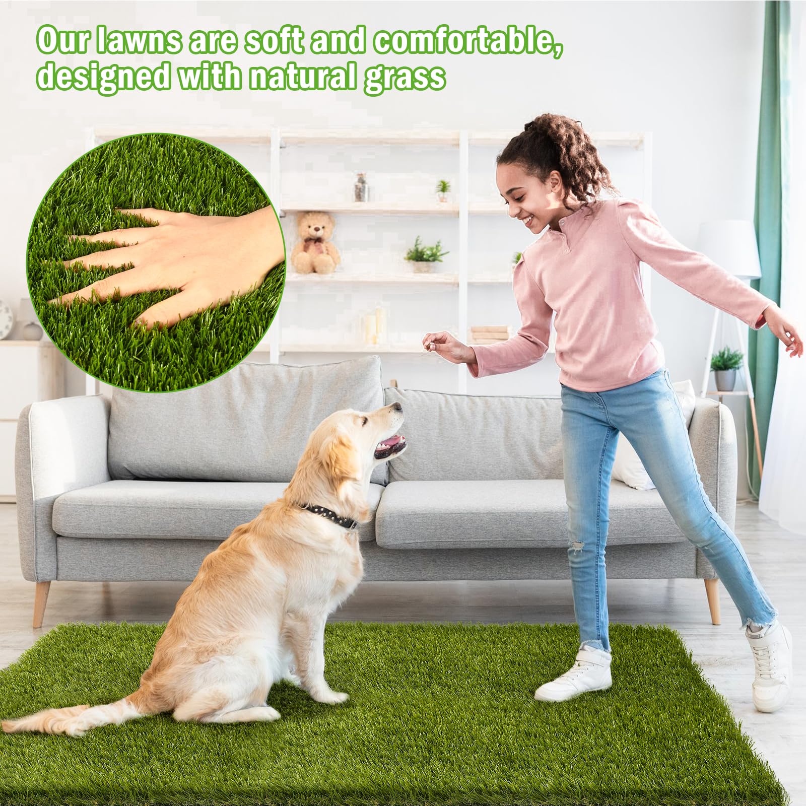 Coorug Dog Grass Pee Pads, 51.2 X 31.5 Inches Reusable Artificial Grass Turf Rug For Dogs, Washable Fake Grass Mat Dog Pee Pad R