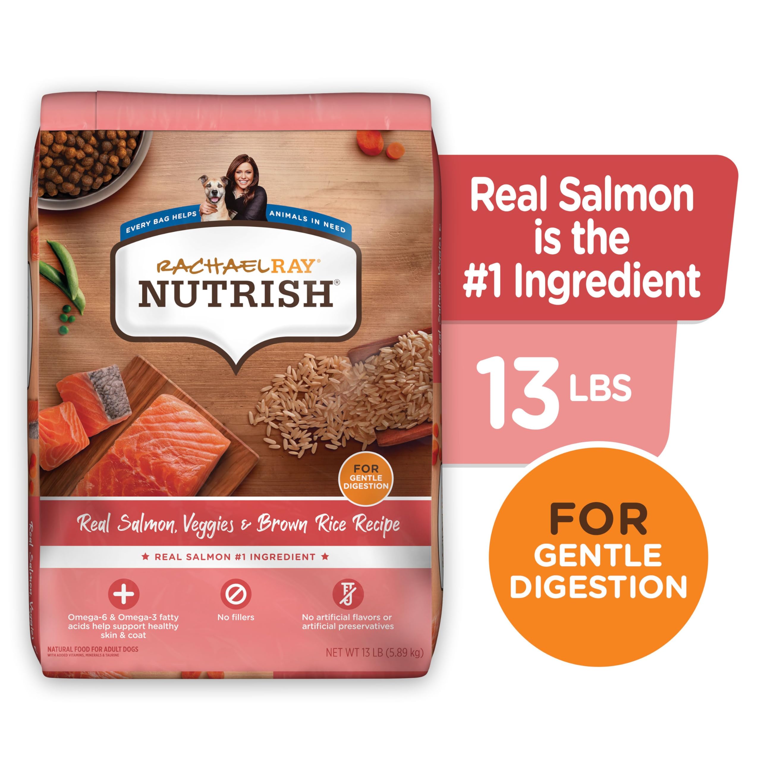 Nutrish Real Salmon, Veggies & Brown Rice Recipe Whole Health Blend Dry Dog Food, 13 lb. Bag, Packaging May Vary (Rachael Ray)