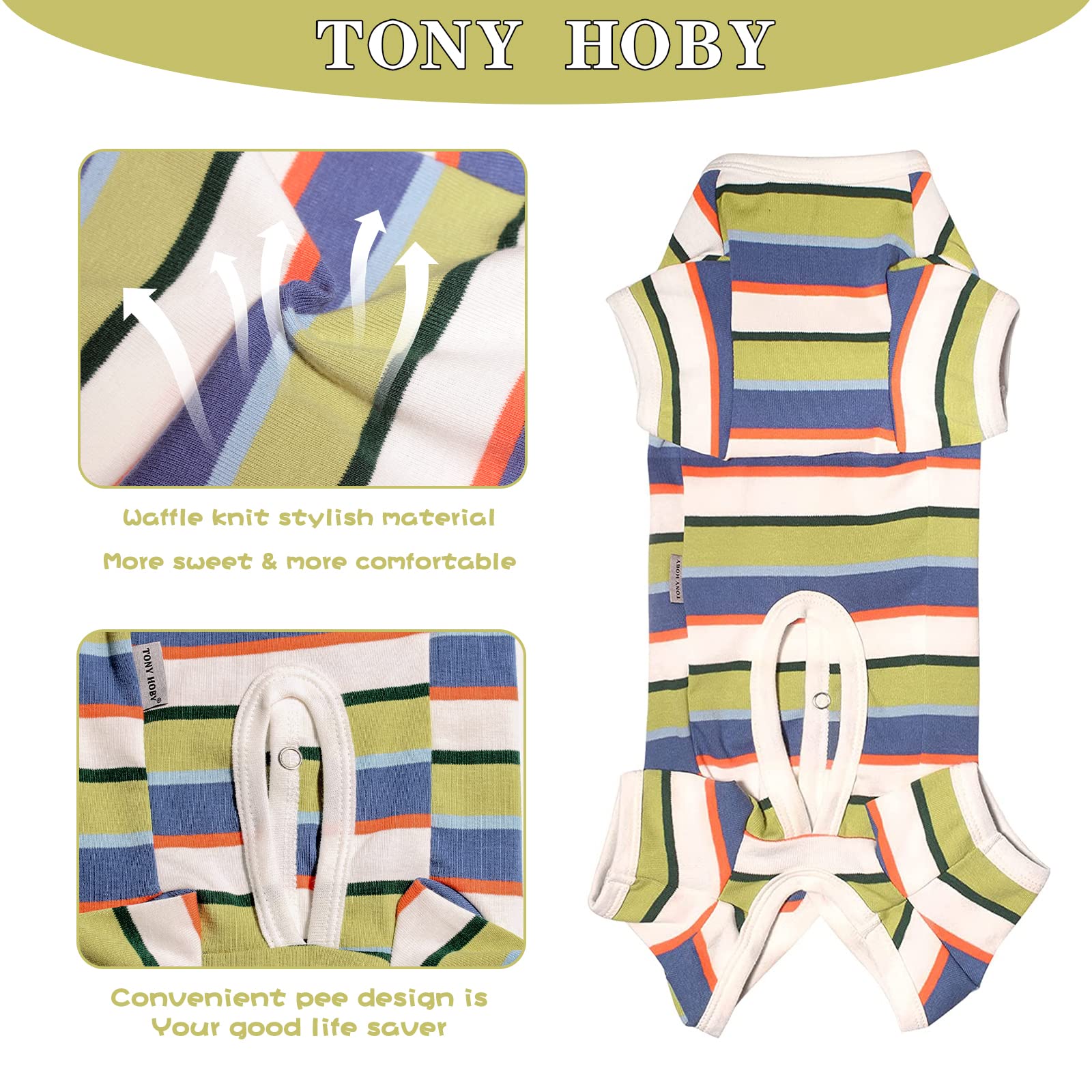 Tony Hoby Pajamas, Jumpsuit, Colorful Shirt, Surgery Recovery Suit For Small Medium Dog (Blue&White, Boy, M)