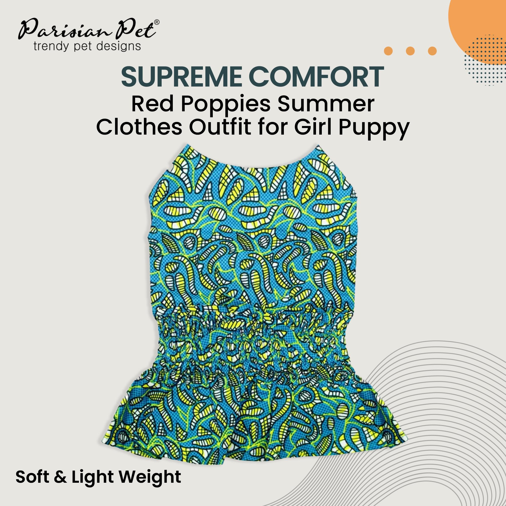 Parisian Pet Tribal Leaves Summer Dress - Ruched Waist Beach Outfit For Small Dogs - Lightweight Puppy Clothes - Xs Girl