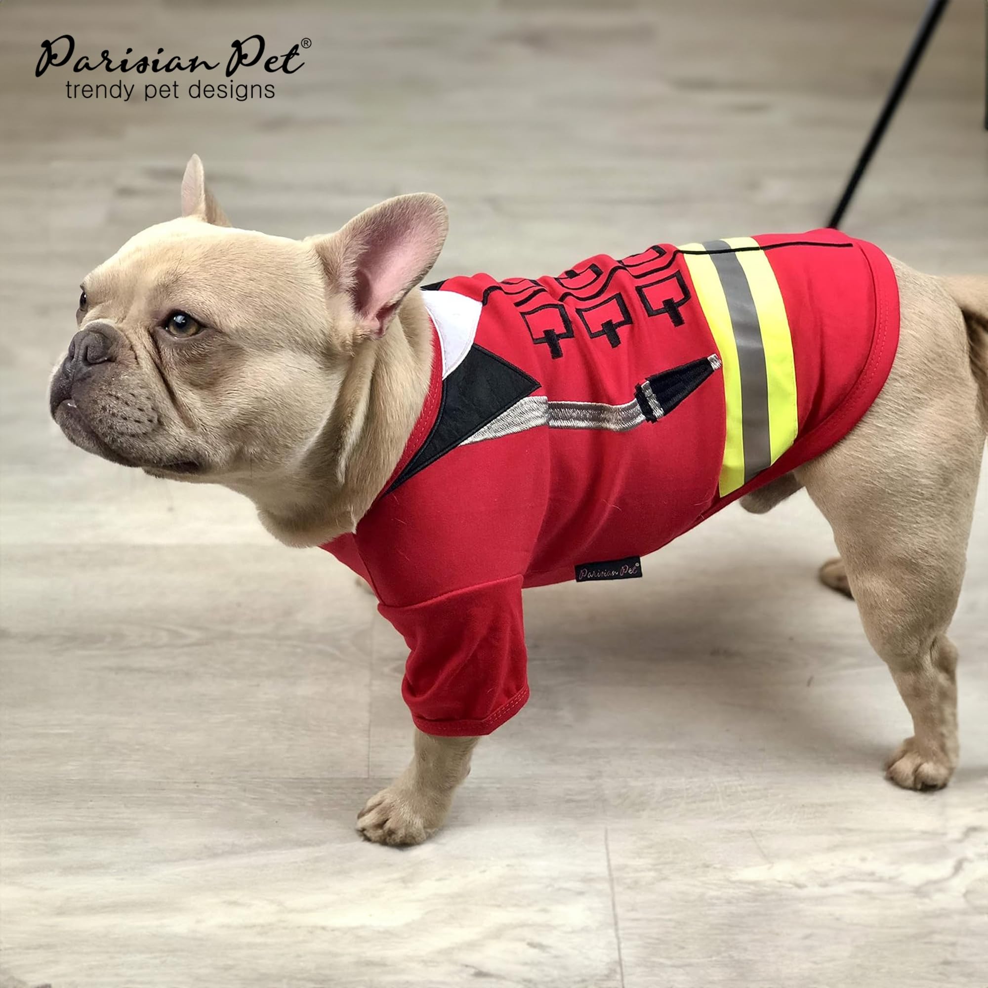 Parisian Pet Dog Shirt - Embroidered Dog Fireman Costume - 100% Cotton And Polyester Pet Clothes - Sleeved Halloween Outfit - Dog Costume Halloween - Red Dog Costumes For Large Dogs - 2Xl